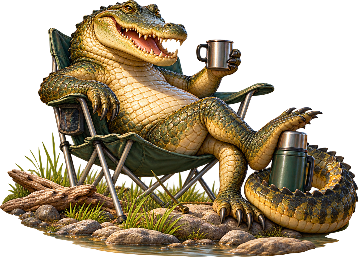 Krokodil mit Klappstuhl – Aufklebermotiv