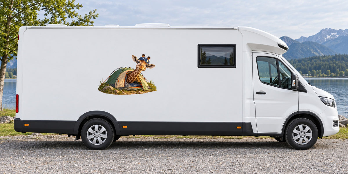 Giraffe im Niedrigzelt – Beispiel am Wohnmobil