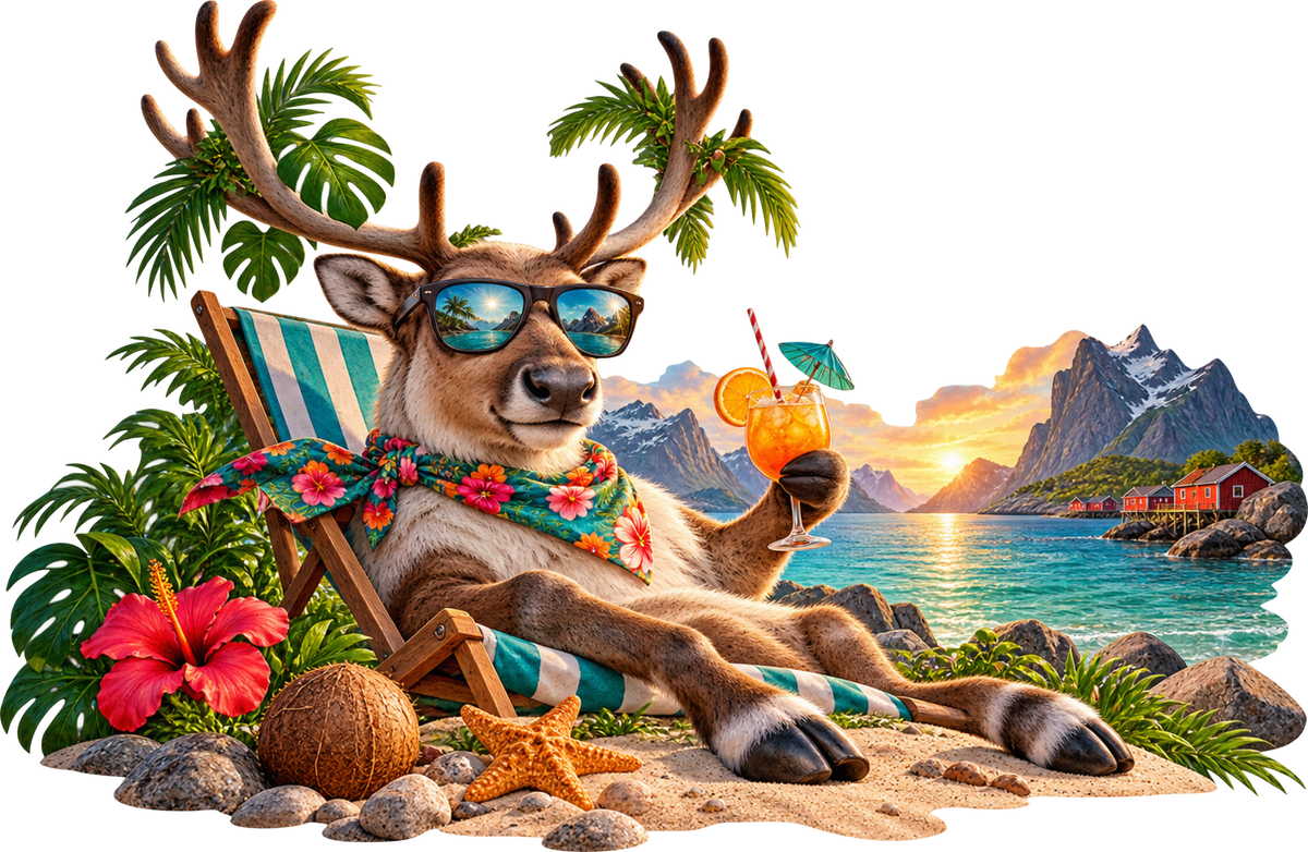 Rentier im Sommerurlaub – Aufklebermotiv