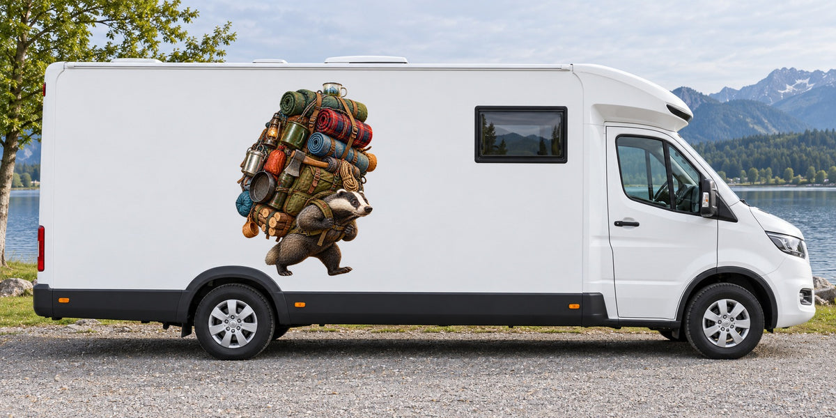Dachs packt zu viel – Beispiel am Wohnmobil