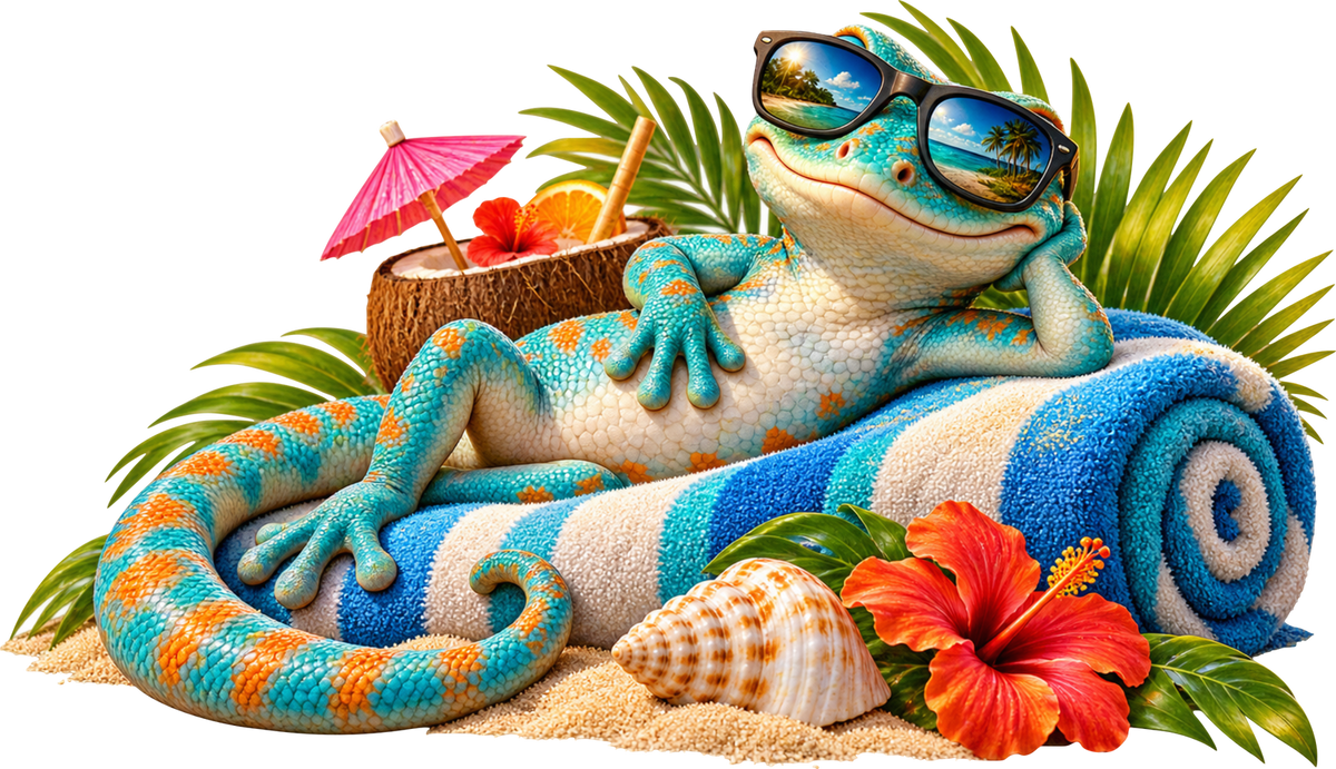 Gecko im Urlaubsmodus – Aufklebermotiv
