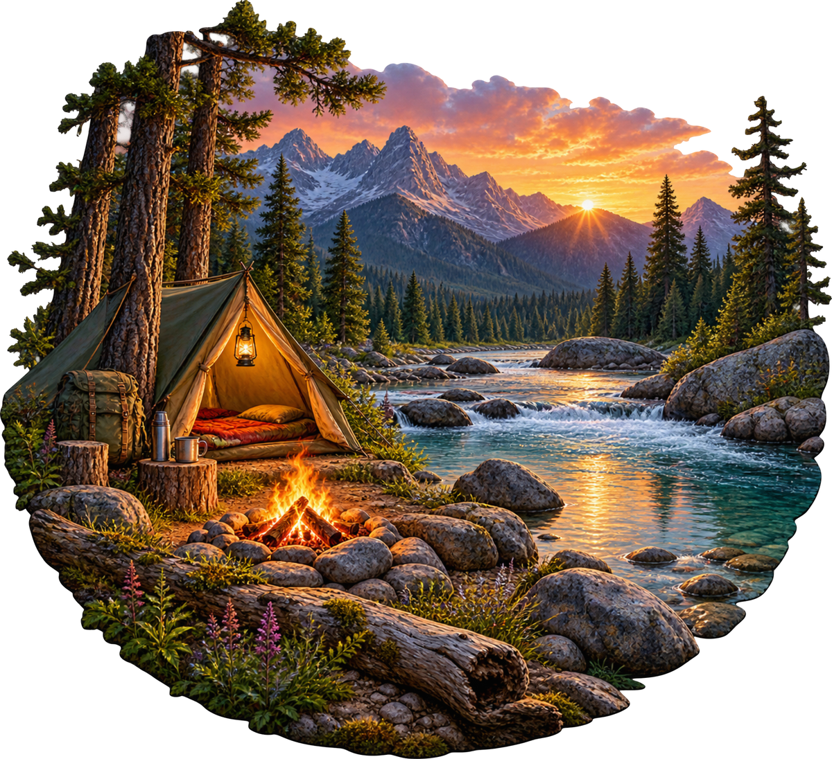 Waldlager am Fluss – Aufklebermotiv