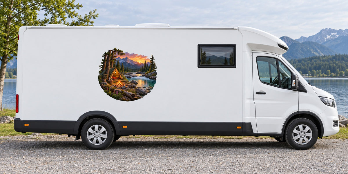 Waldlager am Fluss – Beispiel am Wohnmobil