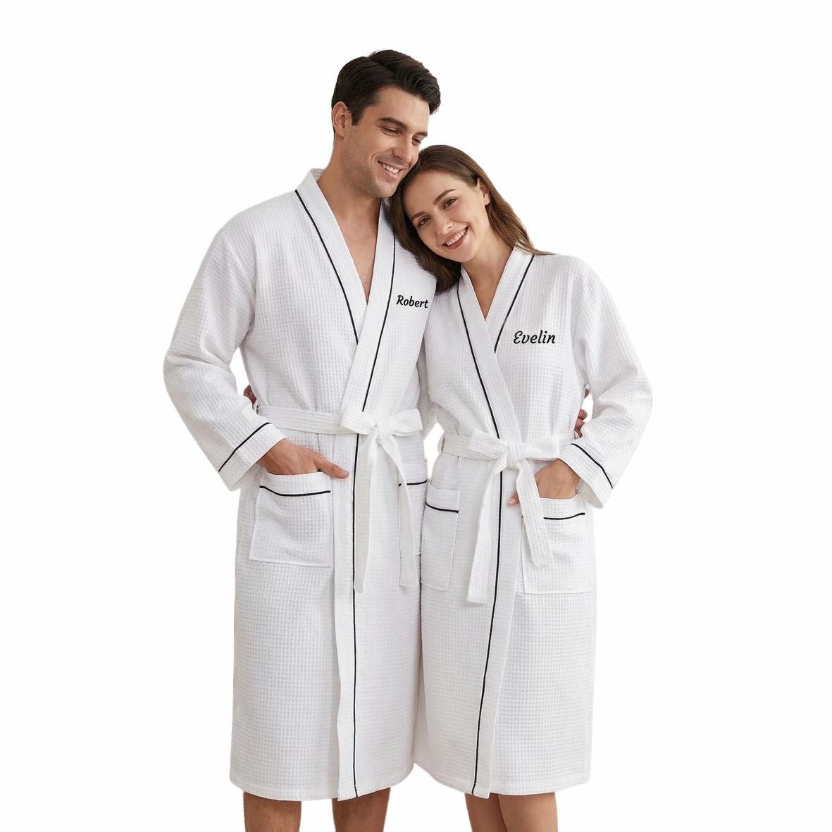 Personalisierter Waffel-Bademantel mit gesticktem Namen, 100% Baumwolle - FOTOFOL