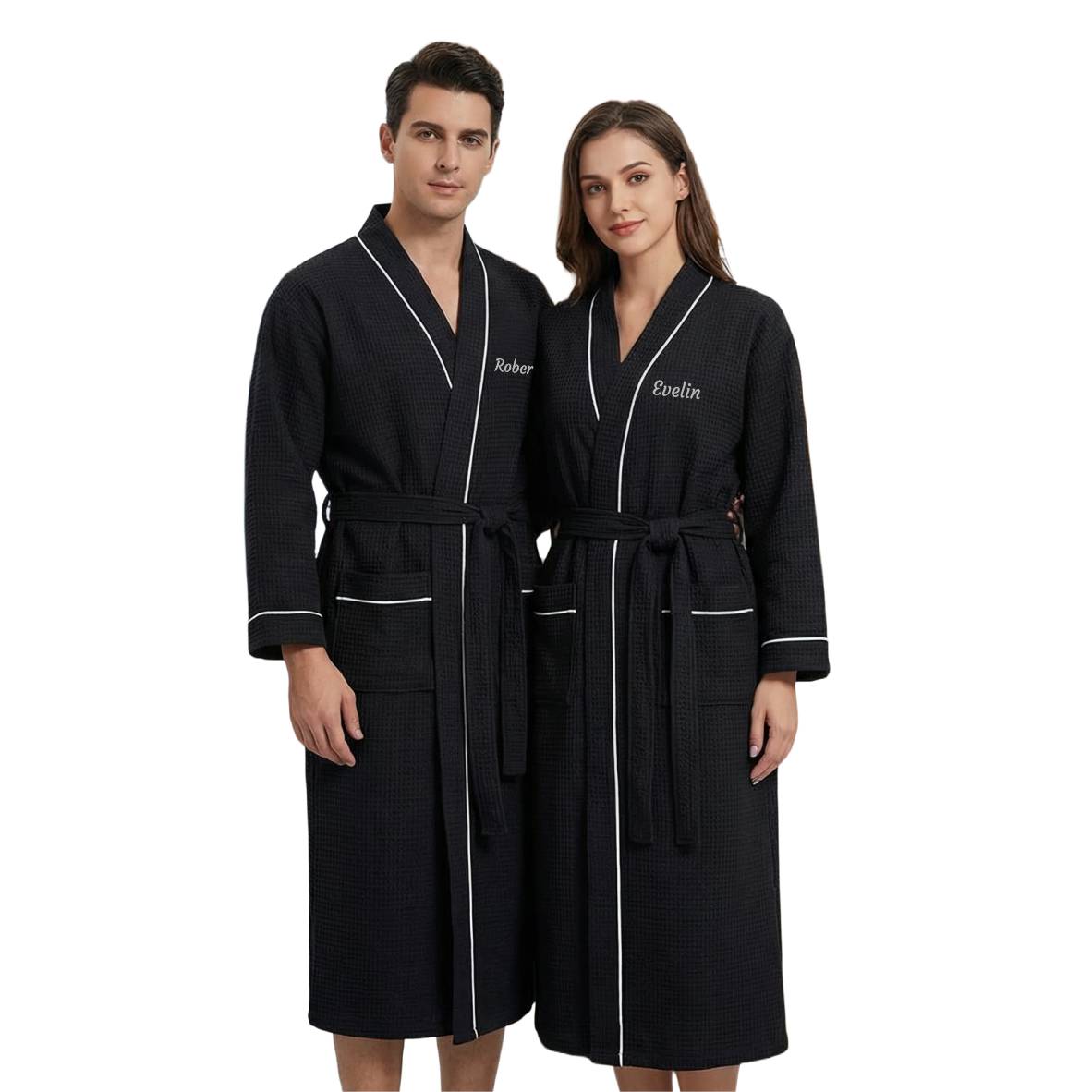 Personalisierter Waffel-Bademantel mit gesticktem Namen, 100% Baumwolle - FOTOFOL
