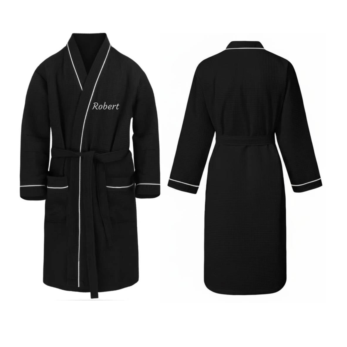 Personalisierter Waffel-Bademantel mit gesticktem Namen, 100% Baumwolle - FOTOFOL