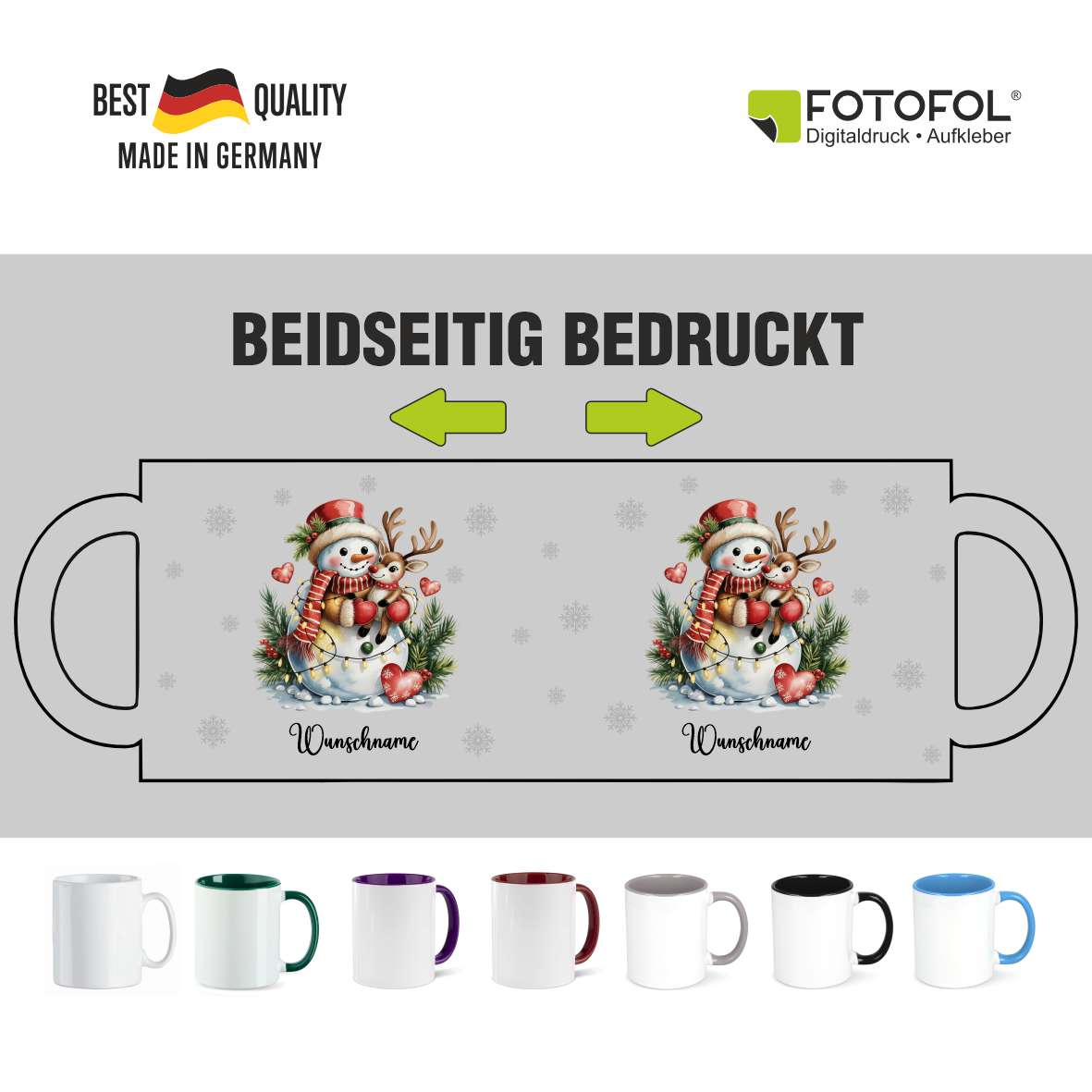 FOTOFOL-Tasse zu Weihnachten - Personalisiert mit Namen oder Wunschtext -Weihnachtstasse - Glühwein-Tasse - Geschenk-Idee für Familie und Freunde