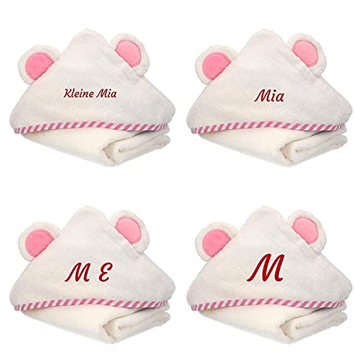 Kinder Kapuzenhandtuch PERSONALISIERT mit Name 90x90cm | 100% Bio Baumwolle | Rosa