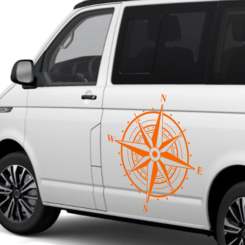 camper van aufkleber Aufkleber Kompass Windrose 110x110cm - Aufkleber für Camper, Wohnmobil, Wohnwagen Fahrzeuge Karosserie - Offroad Sticker