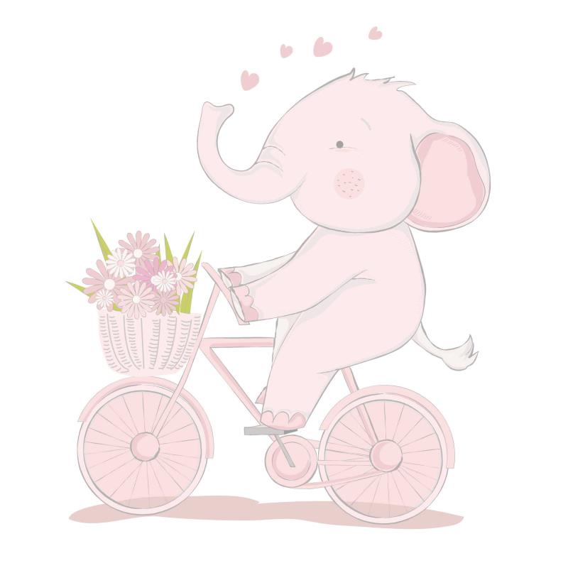 Wandtattoo Kinderzimmer Elefant mit Fahrrad - FOTOFOL
