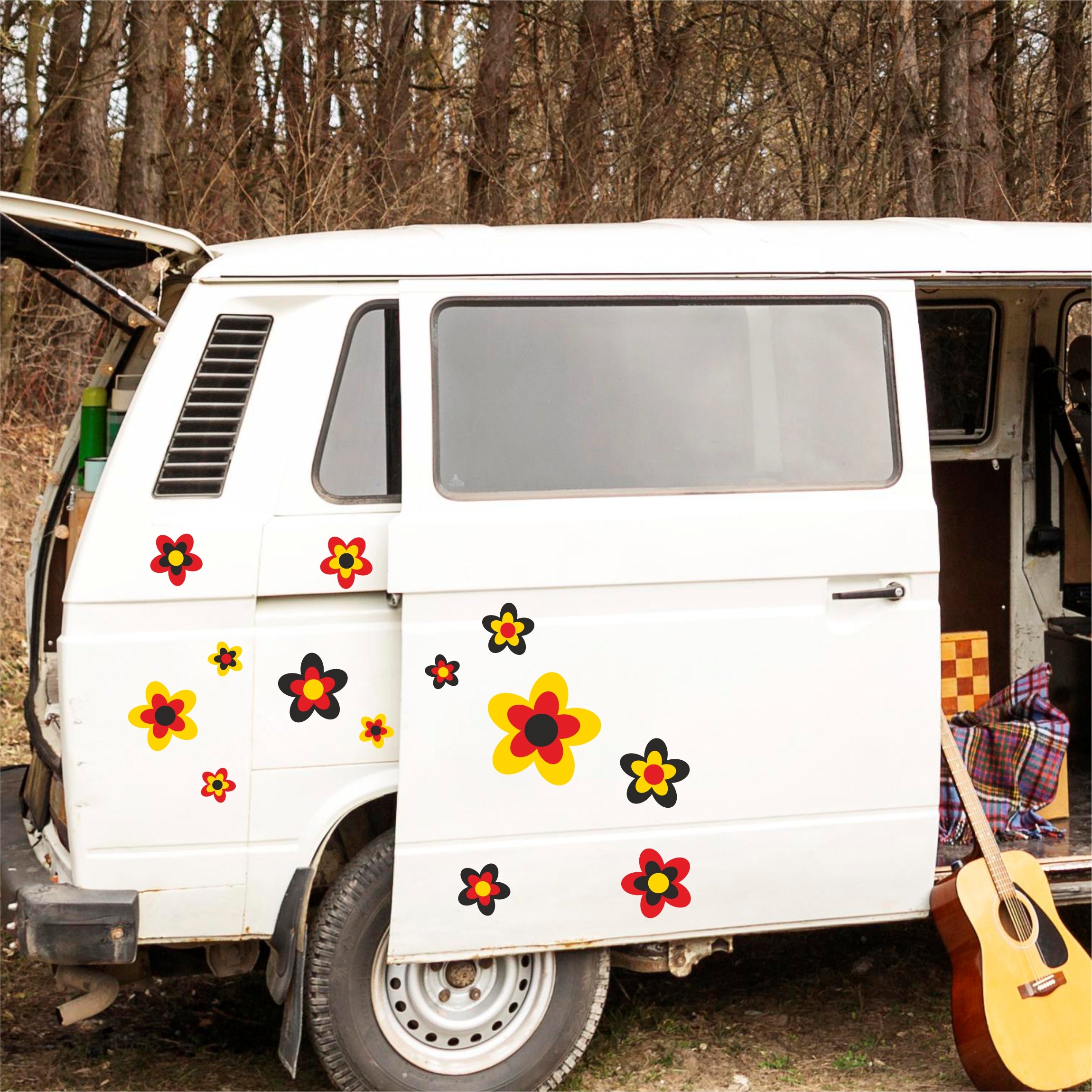 13 Aufkleber Auto Hippie Blumen - Sticker Flower Power Sommer - für Auto, Roller - perfekt für VW Bulli California - FOTOFOL