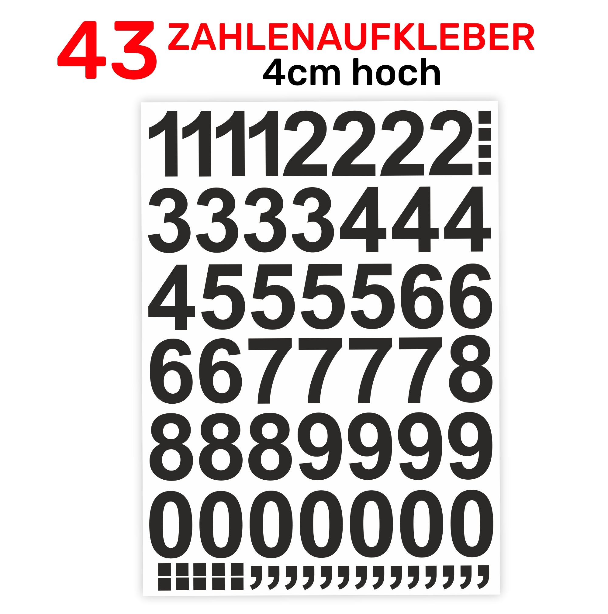 Aufkleber Zahlen 43 Stück 4 cm hoch Ziffer Nummer - FOTOFOL