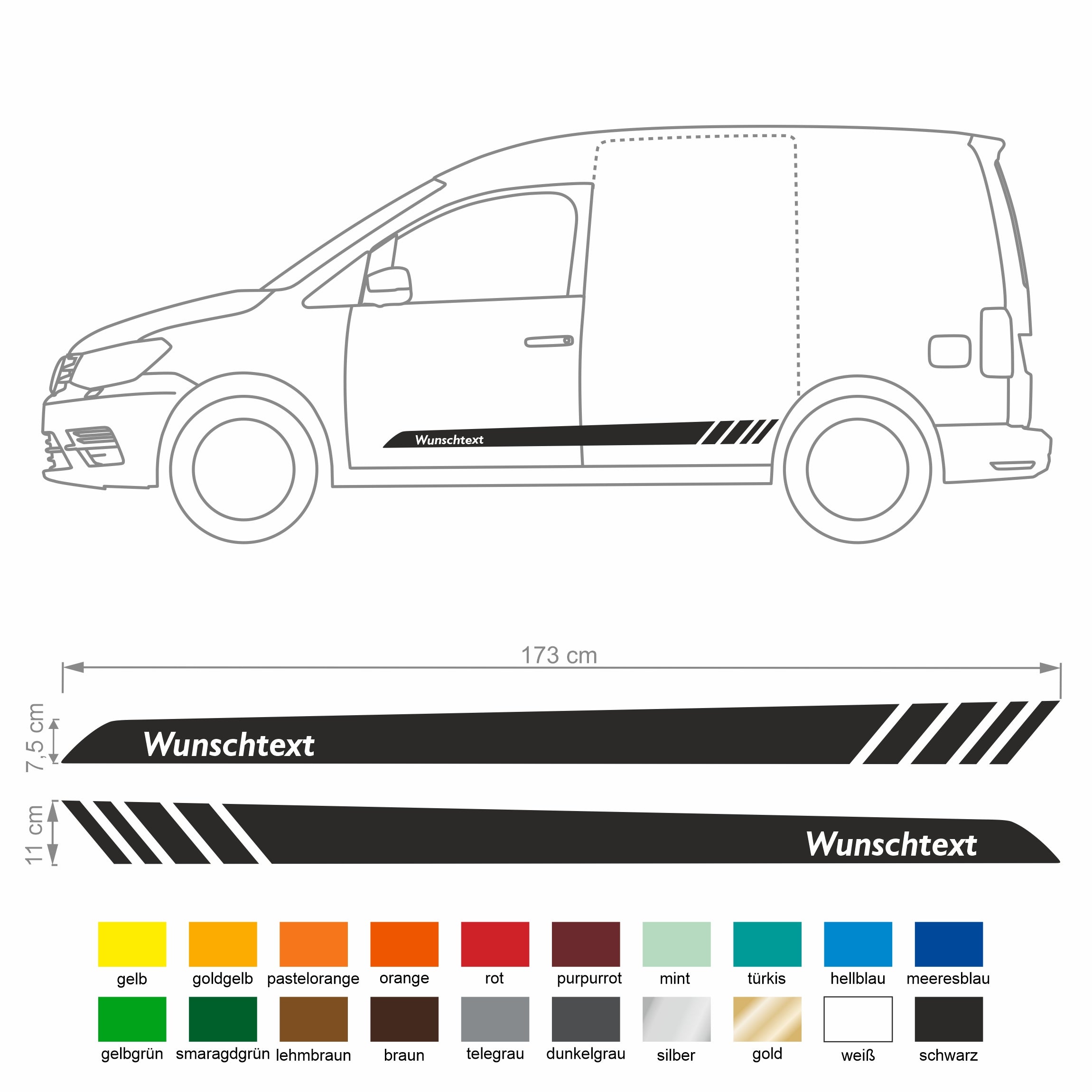 Seitenstreifen Aufkleber Wunschtext passt für VW Caddy