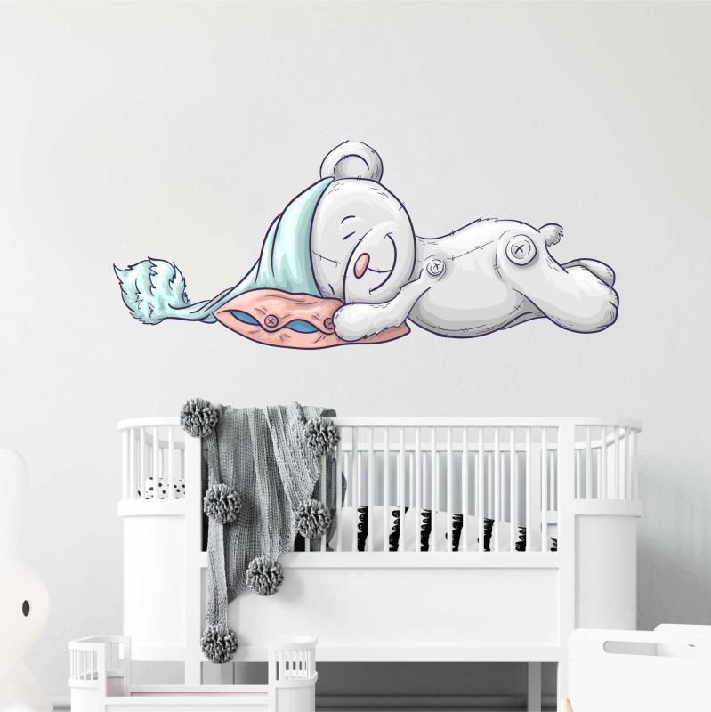 Wandtattoo Kinderzimmer Bär auf Kissen schlafen - FOTOFOL