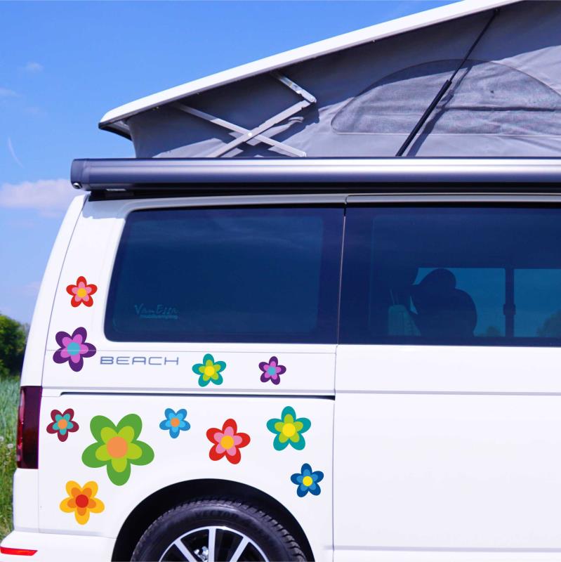 13 Aufkleber Auto Hippie Blumen Flower Power Sommer - FOTOFOL