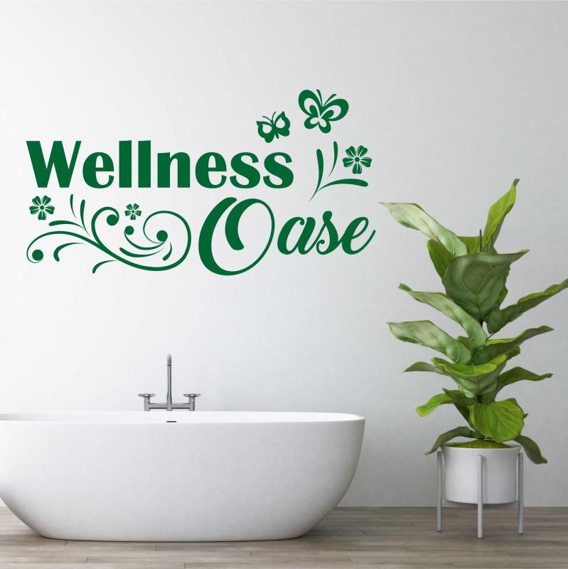 Wandtattoo Badezimmer Wellness Oase Blumen Schmetterlinge - FOTOFOL