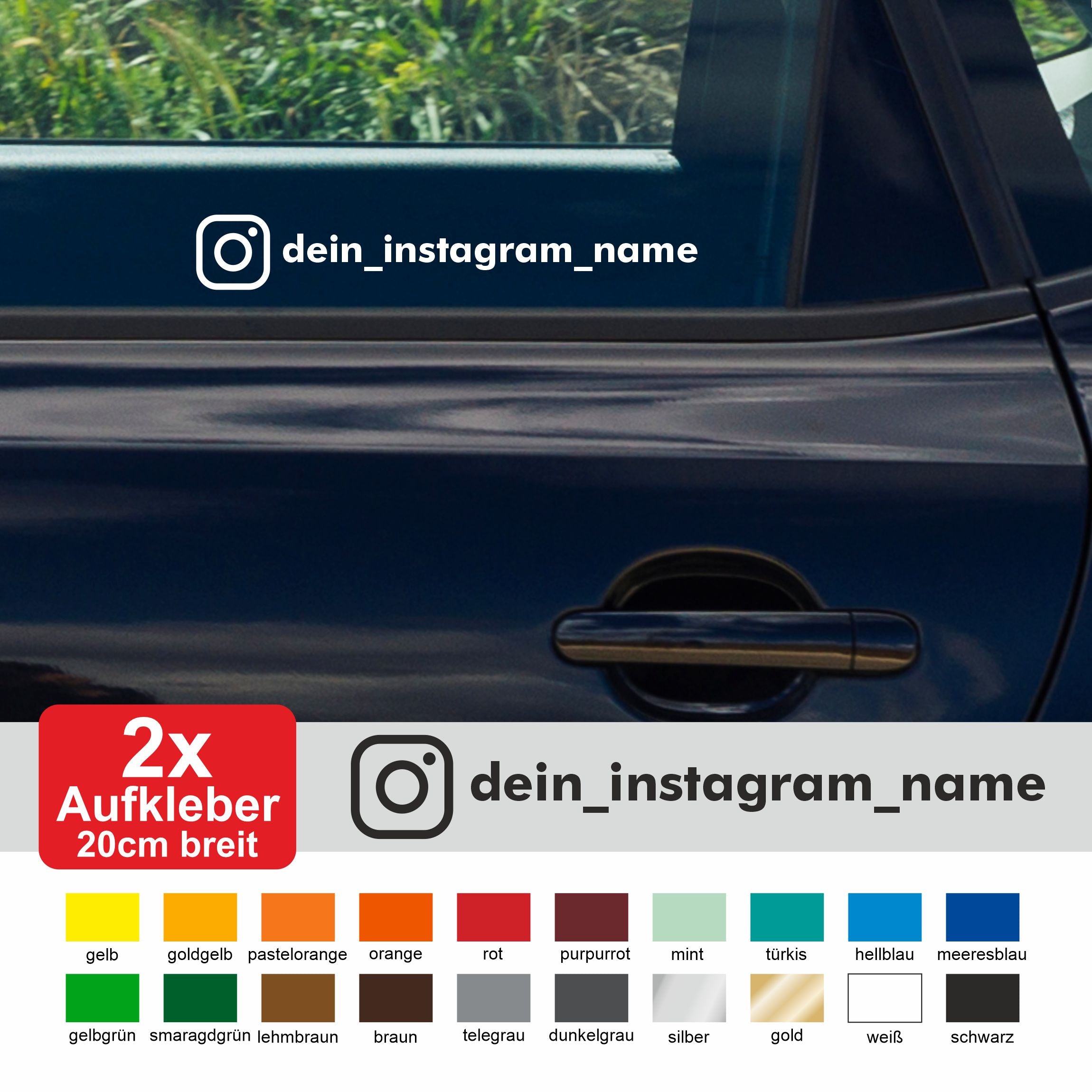 2x Aufkleber Instagram  WUNSCHTEXT 20cm breit