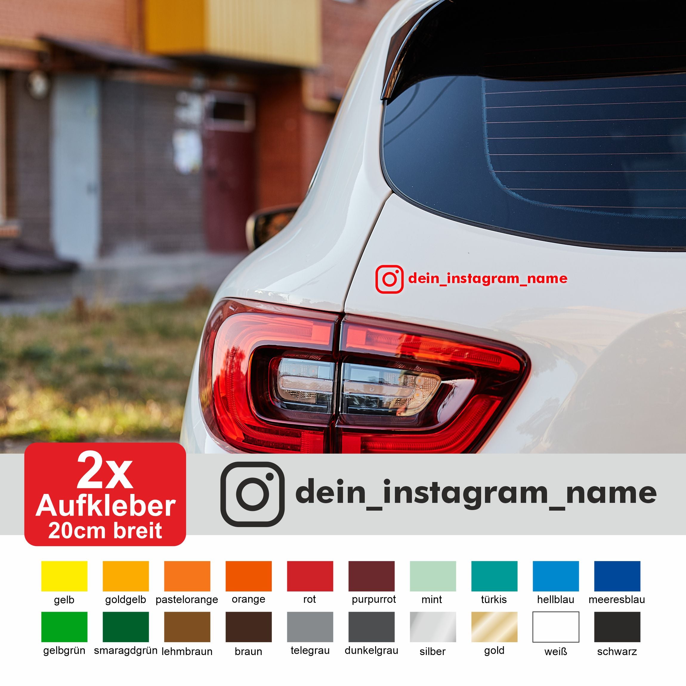 2x Aufkleber Instagram  WUNSCHTEXT 20cm breit