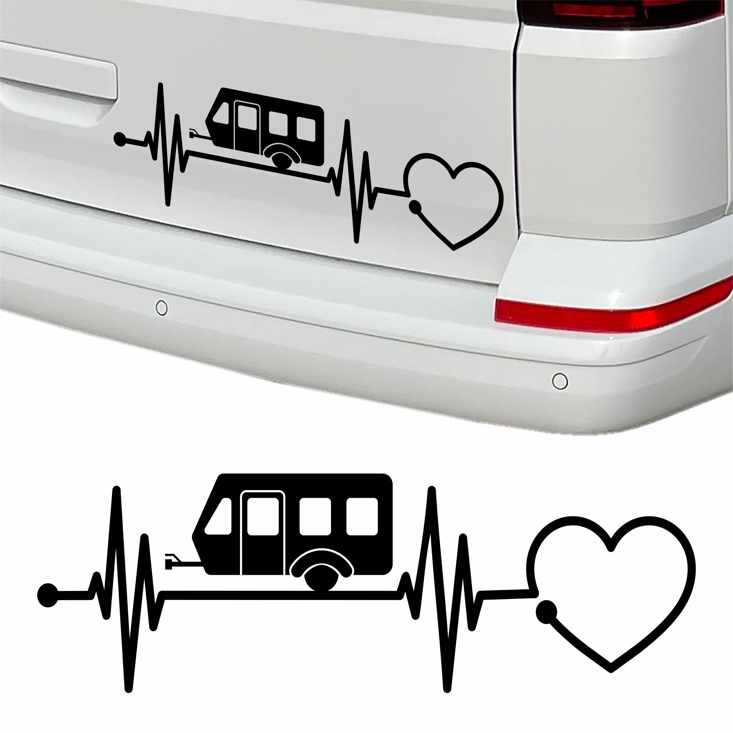 Aufkleber Wohnwagen Herzschlag 30cm - Herz Diagramm - Aufkleber für Camper, Wohnmobil, Wohnwagen Fahrzeuge - FOTOFOL