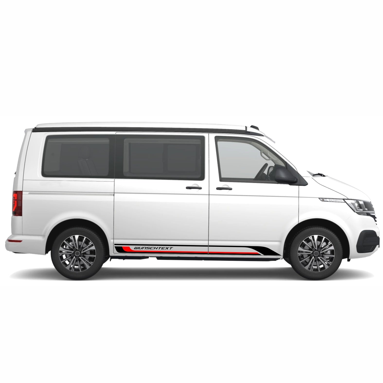 Seitenstreifen Aufkleber passend für VW T6 T5 T6.1 Edition (Schwarz/Rot) mit Wunschtext