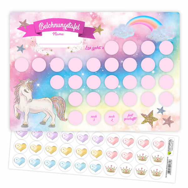 Aufkleber Set - Belohnungstafel für Kinder - mit tollen Stickern für Mädchen - Motiv Einhorn