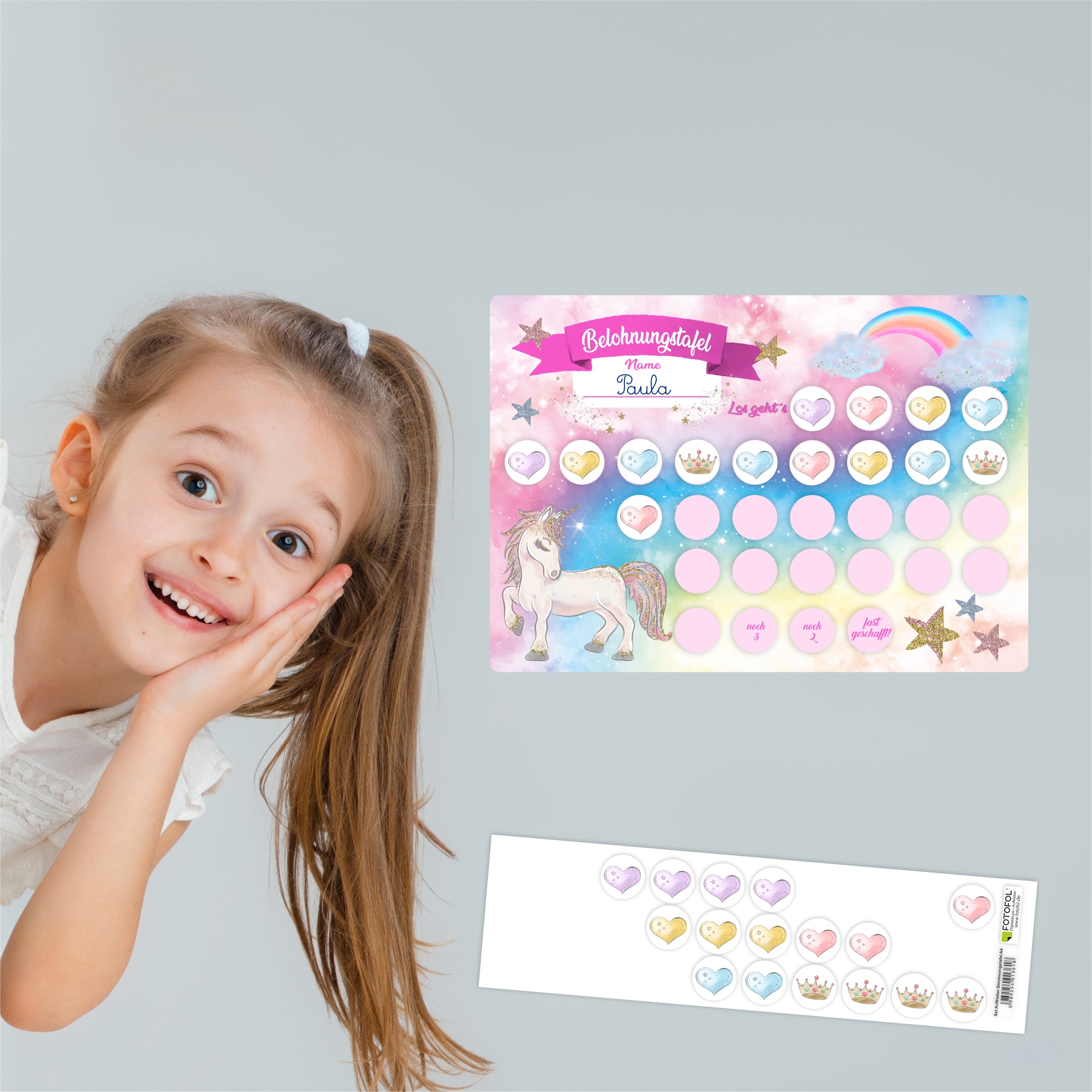 Aufkleber Set - Belohnungstafel für Kinder - mit tollen Stickern für Mädchen - Motiv Einhorn