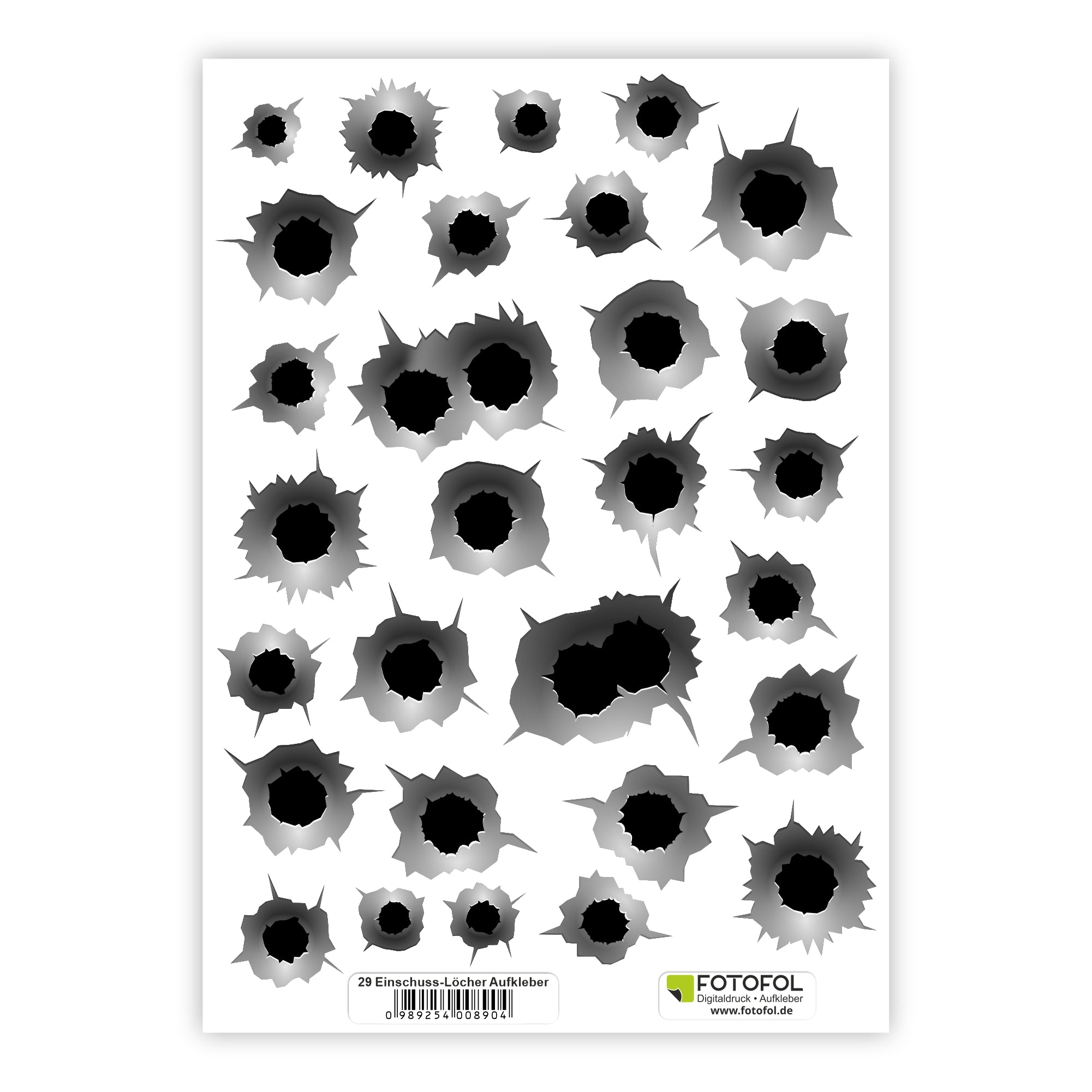 Einschusslöcher Aufkleber Set in 3D Optik - Sticker Bullet-Holes - für Auto, Roller, Moped, Motorrad-Helm, Fahrrad, Laptop