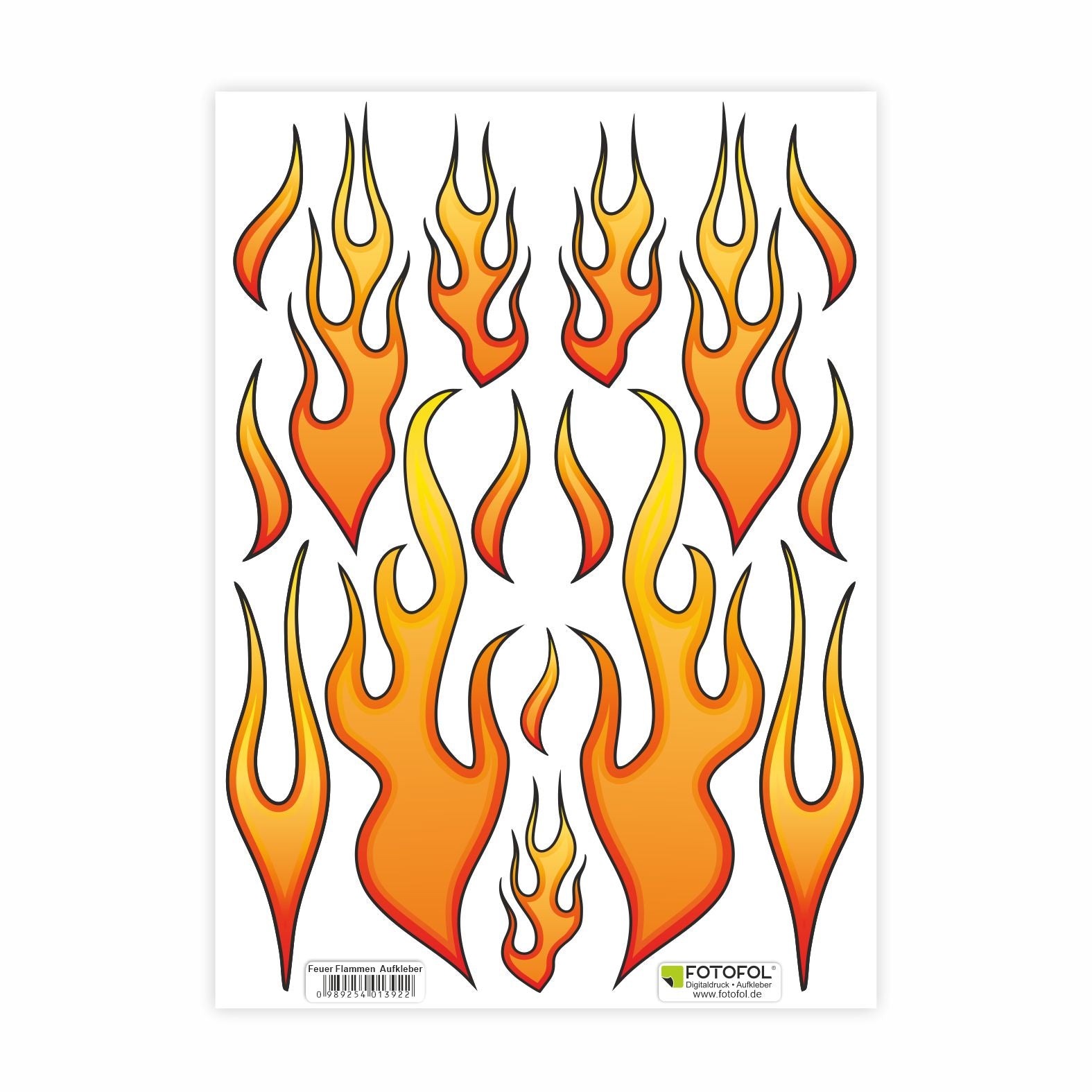 Feuer Flammen Aufkleber Set  - für Auto, Fahrzeuge, Roller, Moped, Motorrad-Helm, Fahrrad, Laptop, Smartphone, Bobby Car
