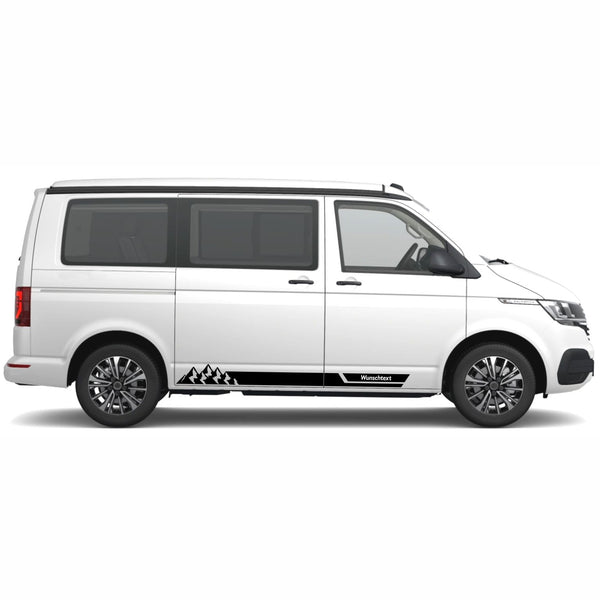 Seitenstreifen Aufkleber mit "Berge" Motiv passend für VW T6.1, T6, T5, Multivan, Bulli, Transporter - WUNSCHTEXT