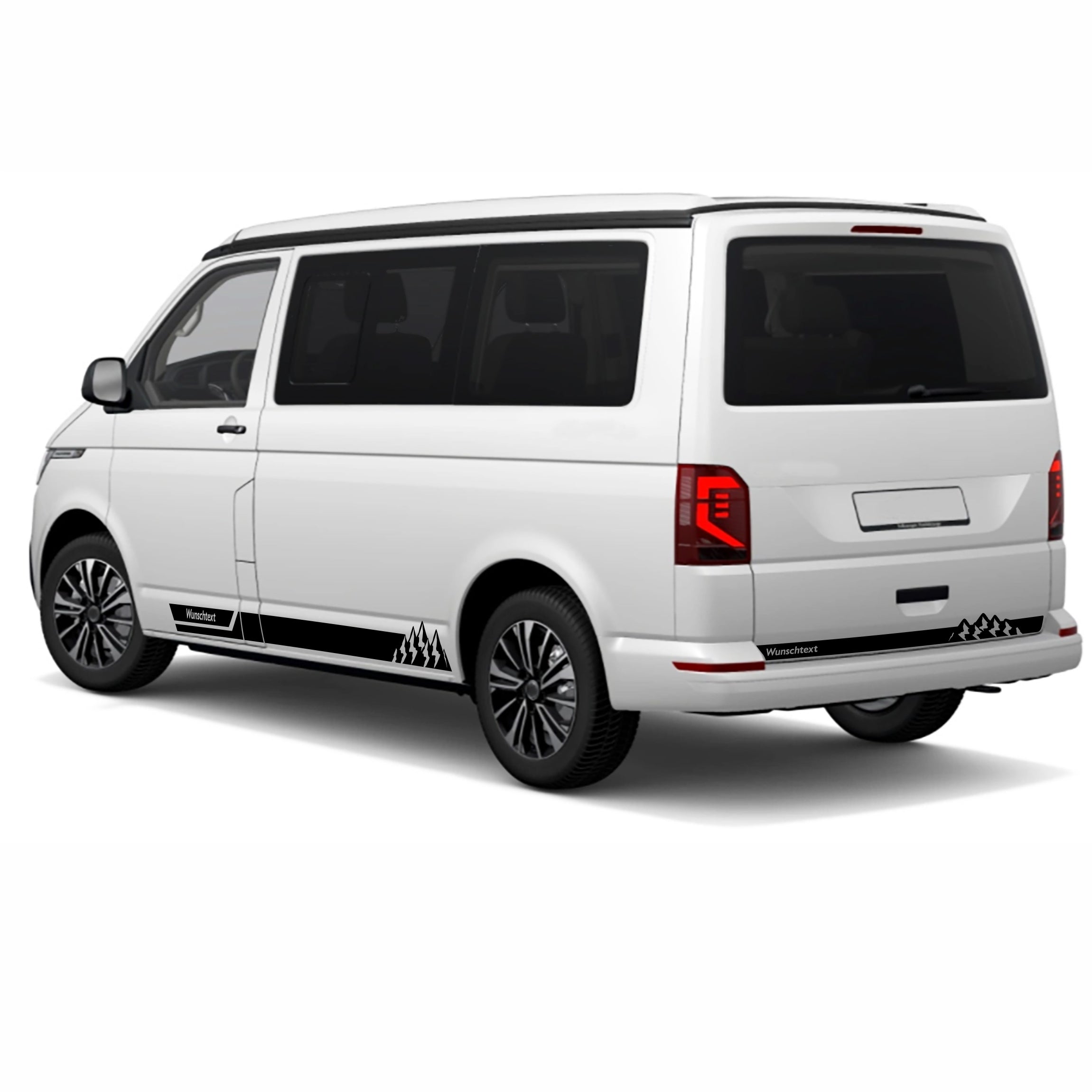 Seitenstreifen Aufkleber mit "Berge" Motiv passend für VW T6.1, T6, T5, Multivan, Bulli, Transporter - WUNSCHTEXT