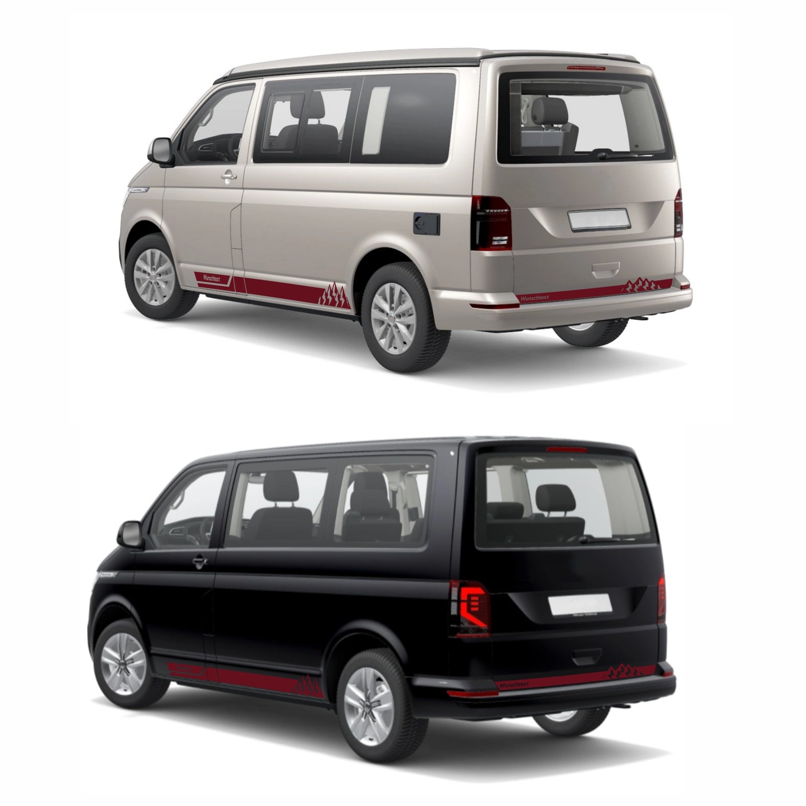 Seitenstreifen Aufkleber mit "Berge" Motiv passend für VW T6.1, T6, T5, Multivan, Bulli, Transporter - WUNSCHTEXT