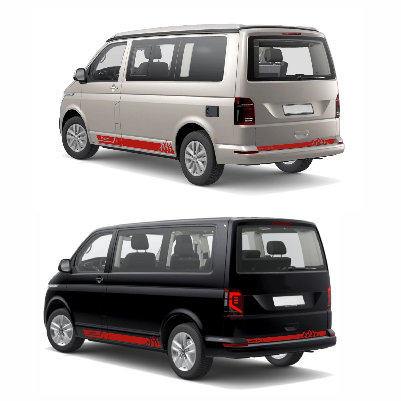 Seitenstreifen Aufkleber mit "Berge" Motiv passend für VW T6.1, T6, T5, Multivan, Bulli, Transporter - WUNSCHTEXT