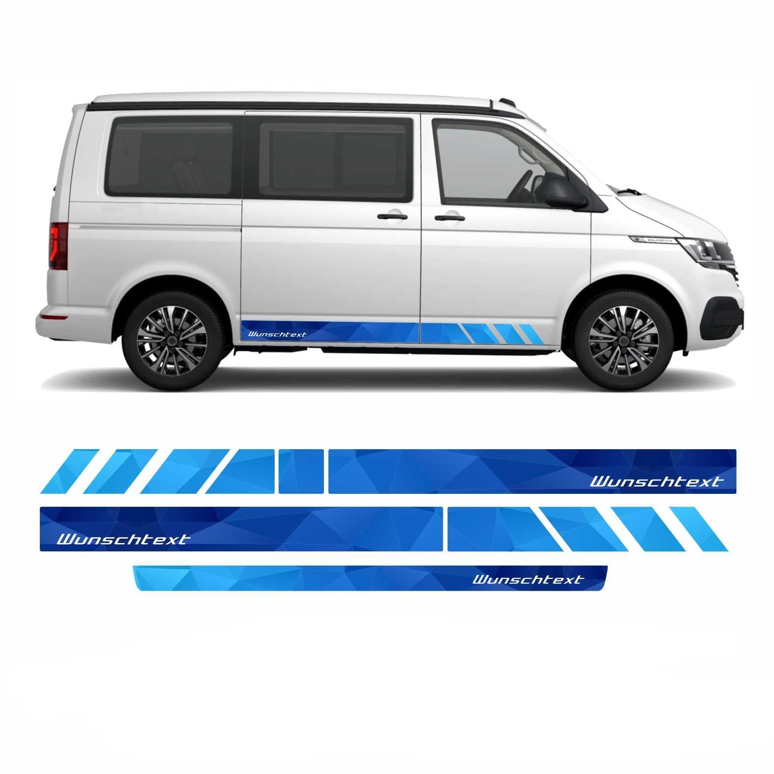 Seitenstreifen Digitaldruck mit Wunschtext, Logo passend für VW T6.1, T6, T5 Multivan, Bulli, Transporter  (kurzer Radstand)