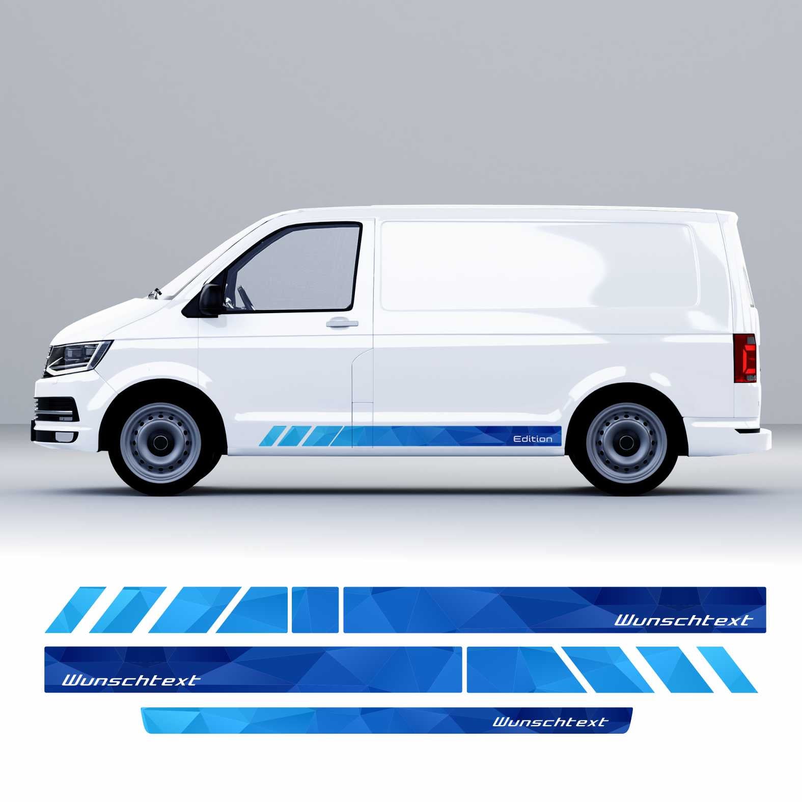 Seitenstreifen Digitaldruck mit Wunschtext, Logo passend für VW T6.1, T6, T5 Multivan, Bulli, Transporter  (kurzer Radstand)