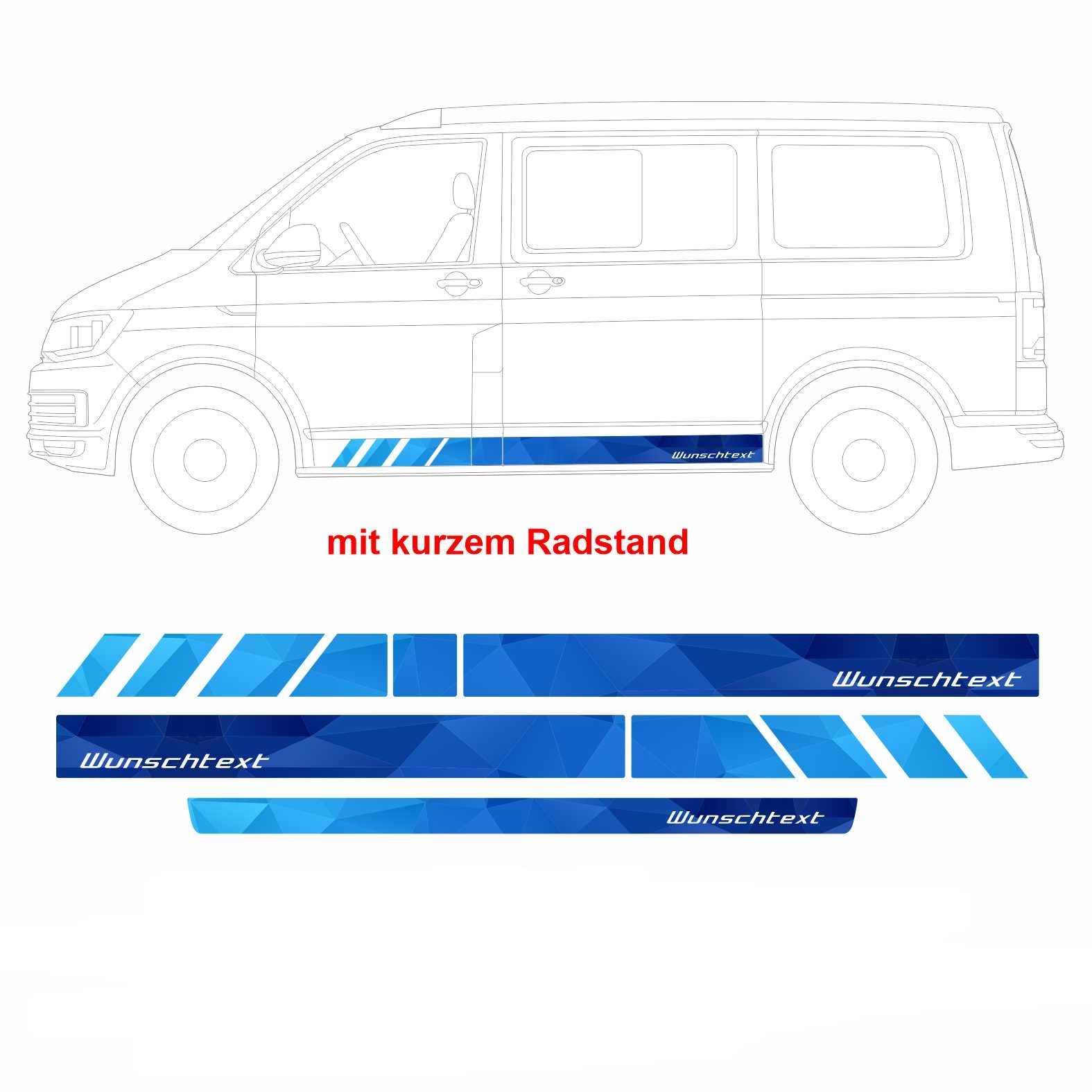 Seitenstreifen Digitaldruck mit Wunschtext, Logo passend für VW T6.1, T6, T5 Multivan, Bulli, Transporter  (kurzer Radstand)