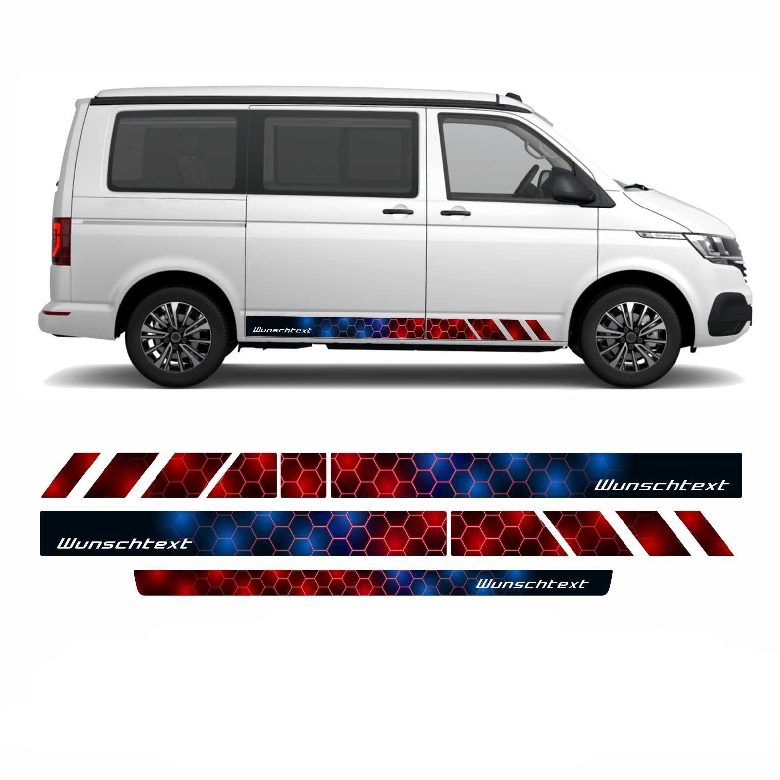 Seitenstreifen Digitaldruck mit Wunschtext, Logo passend für VW T6.1, T6, T5 Multivan, Bulli, Transporter  (kurzer Radstand)