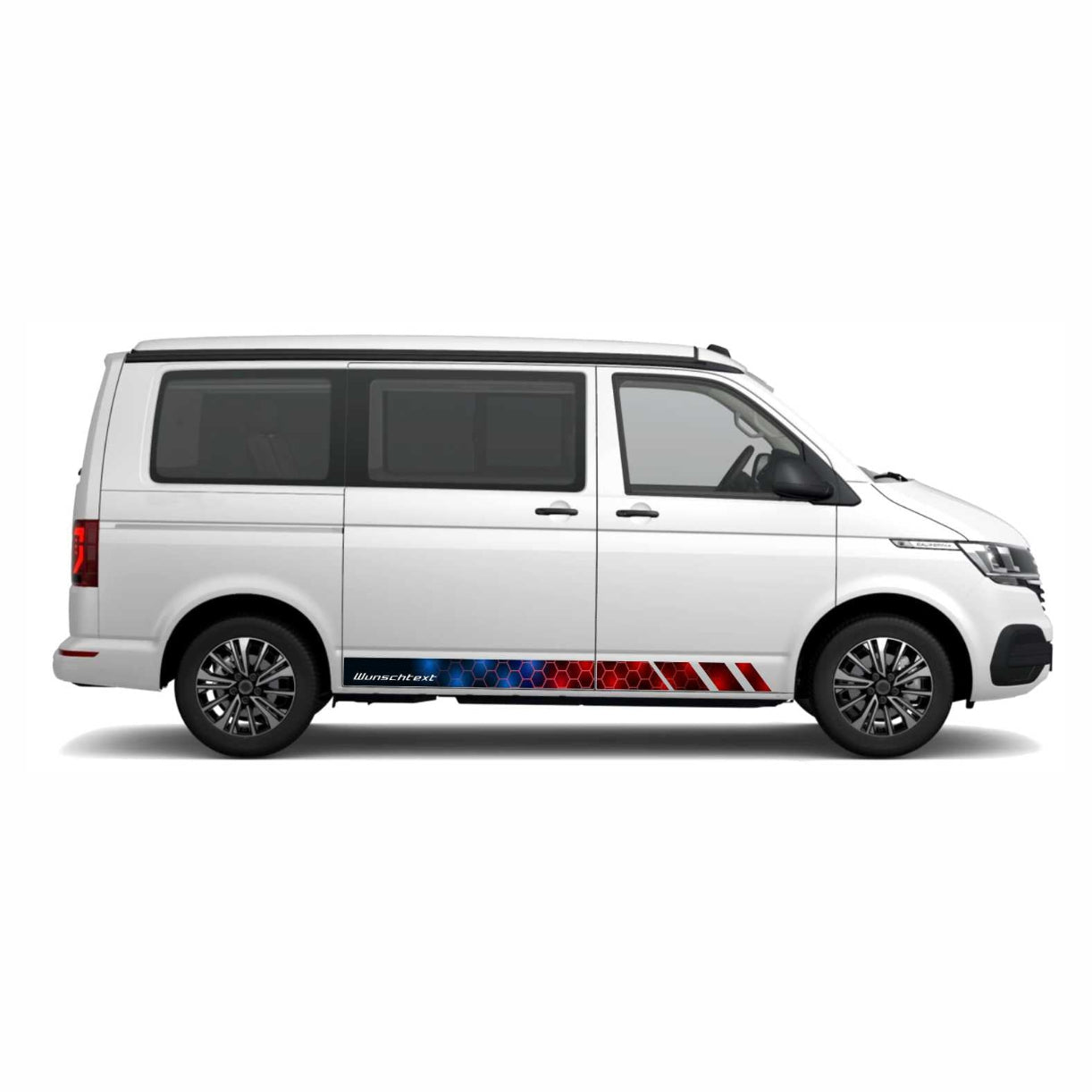 Seitenstreifen Digitaldruck mit Wunschtext, Logo passend für VW T6.1, T6, T5 Multivan, Bulli, Transporter  (kurzer Radstand)