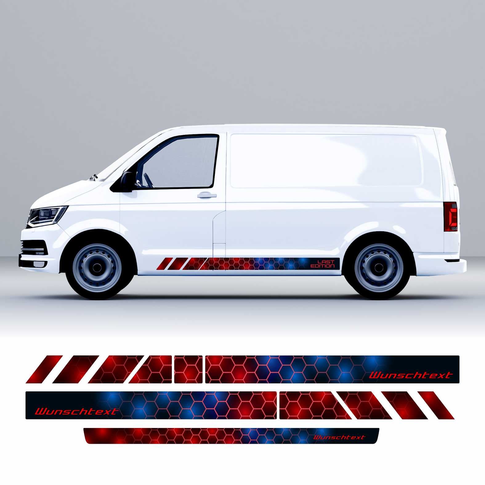 Seitenstreifen Digitaldruck mit Wunschtext, Logo passend für VW T6.1, T6, T5 Multivan, Bulli, Transporter  (kurzer Radstand)