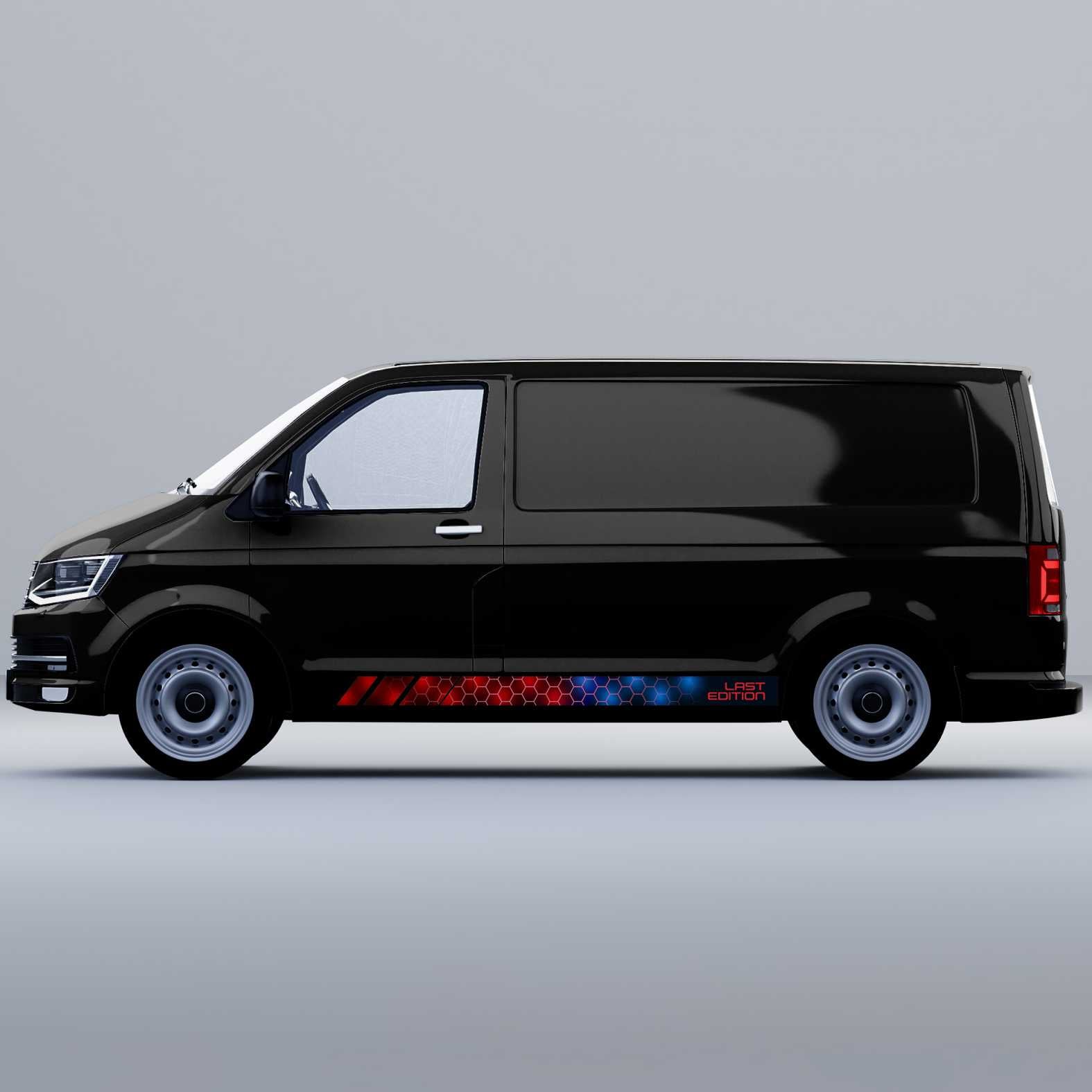 Seitenstreifen Digitaldruck mit Wunschtext, Logo passend für VW T6.1, T6, T5 Multivan, Bulli, Transporter  (kurzer Radstand)