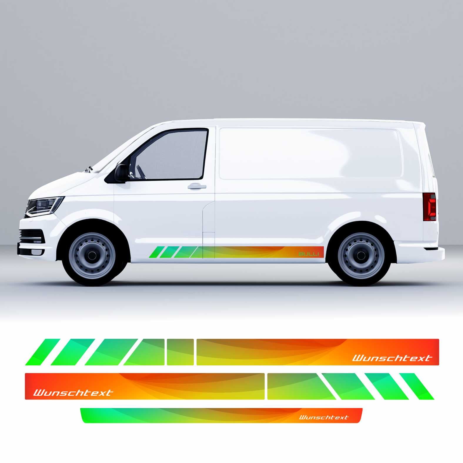 Seitenstreifen Digitaldruck mit Wunschtext, Logo passend für VW T6.1, T6, T5 Multivan, Bulli, Transporter  (kurzer Radstand)