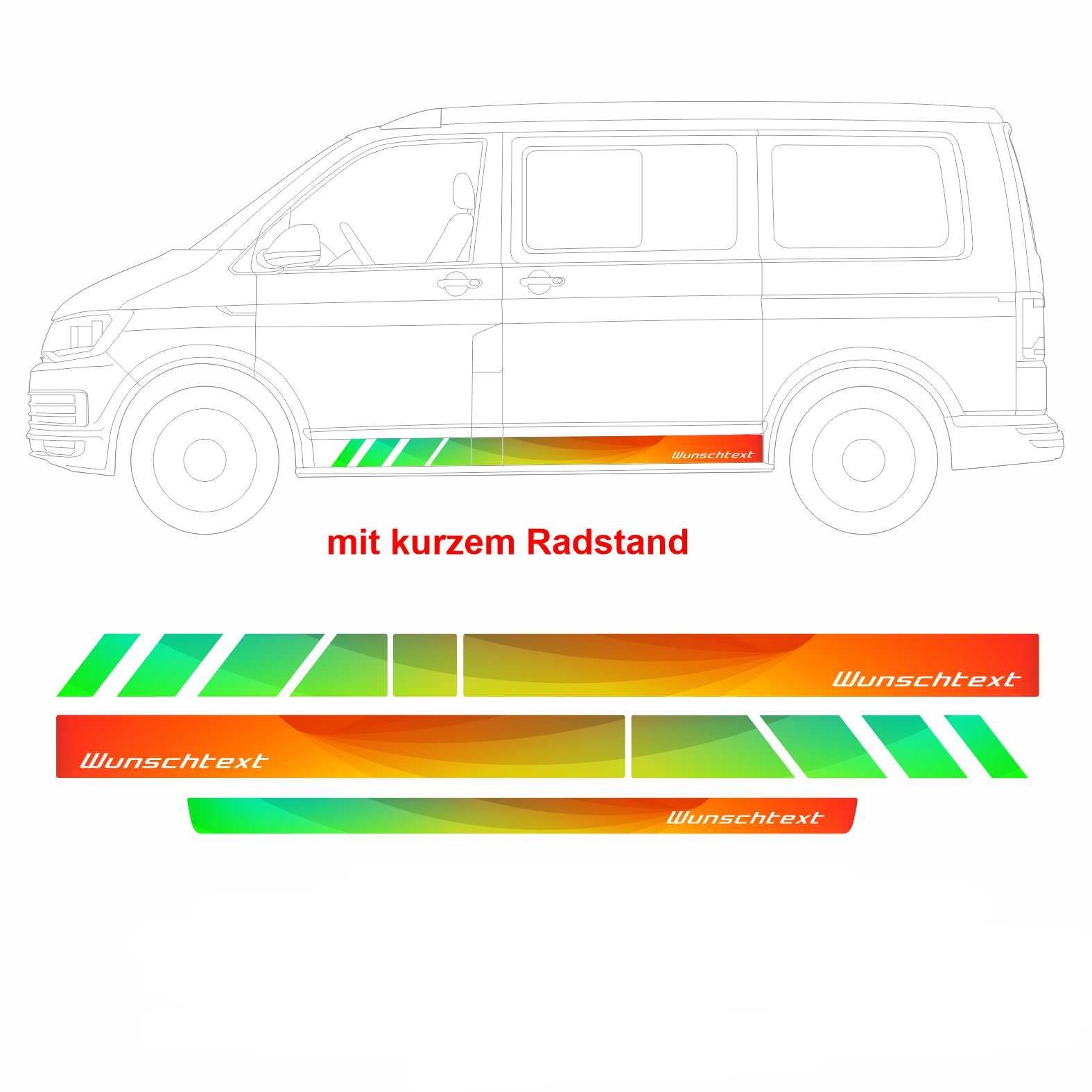 Seitenstreifen Digitaldruck mit Wunschtext, Logo passend für VW T6.1, T6, T5 Multivan, Bulli, Transporter  (kurzer Radstand)