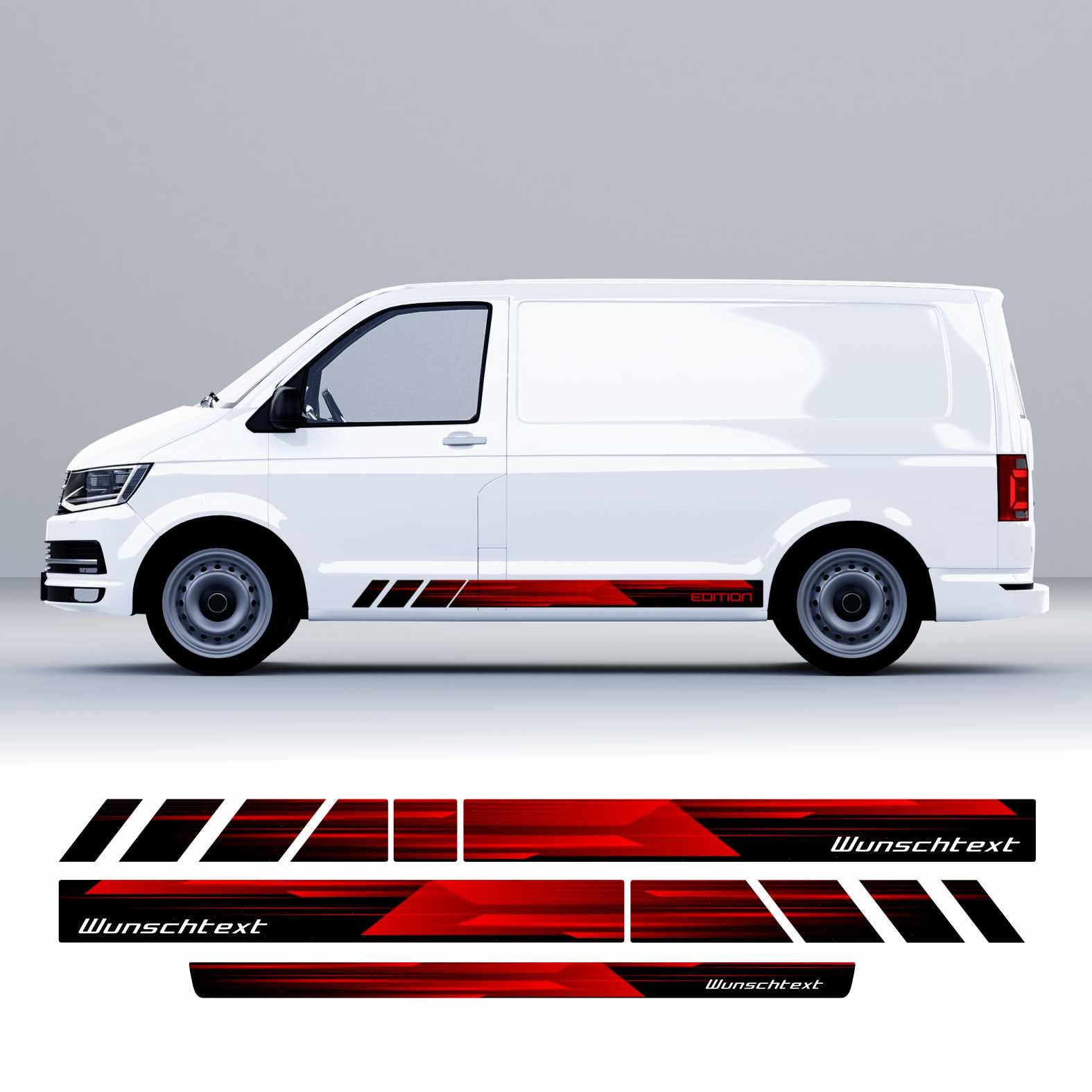Seitenstreifen Digitaldruck mit Wunschtext, Logo passend für VW T6.1, T6, T5 Multivan, Bulli, Transporter  (kurzer Radstand)