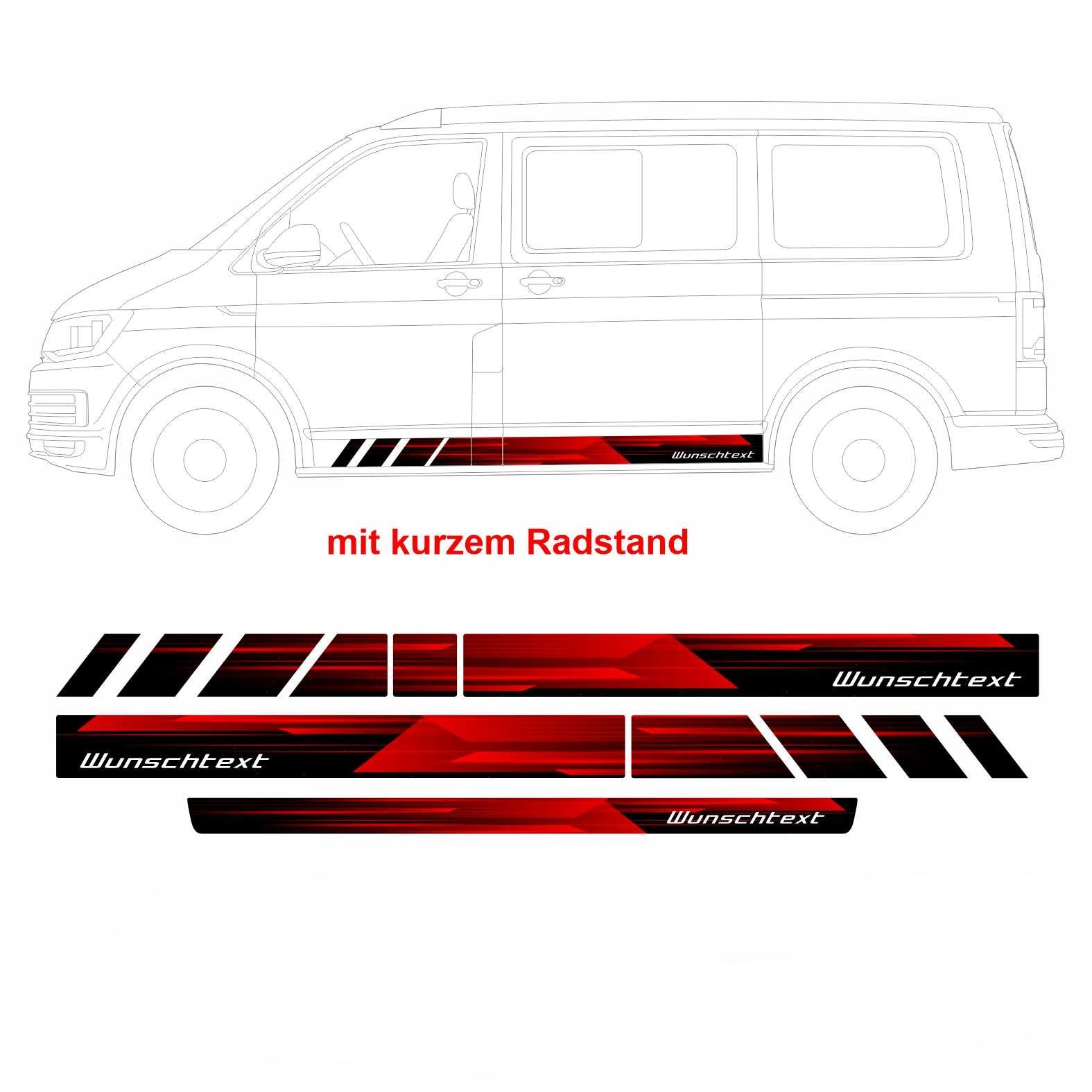 Seitenstreifen Digitaldruck mit Wunschtext, Logo passend für VW T6.1, T6, T5 Multivan, Bulli, Transporter  (kurzer Radstand)