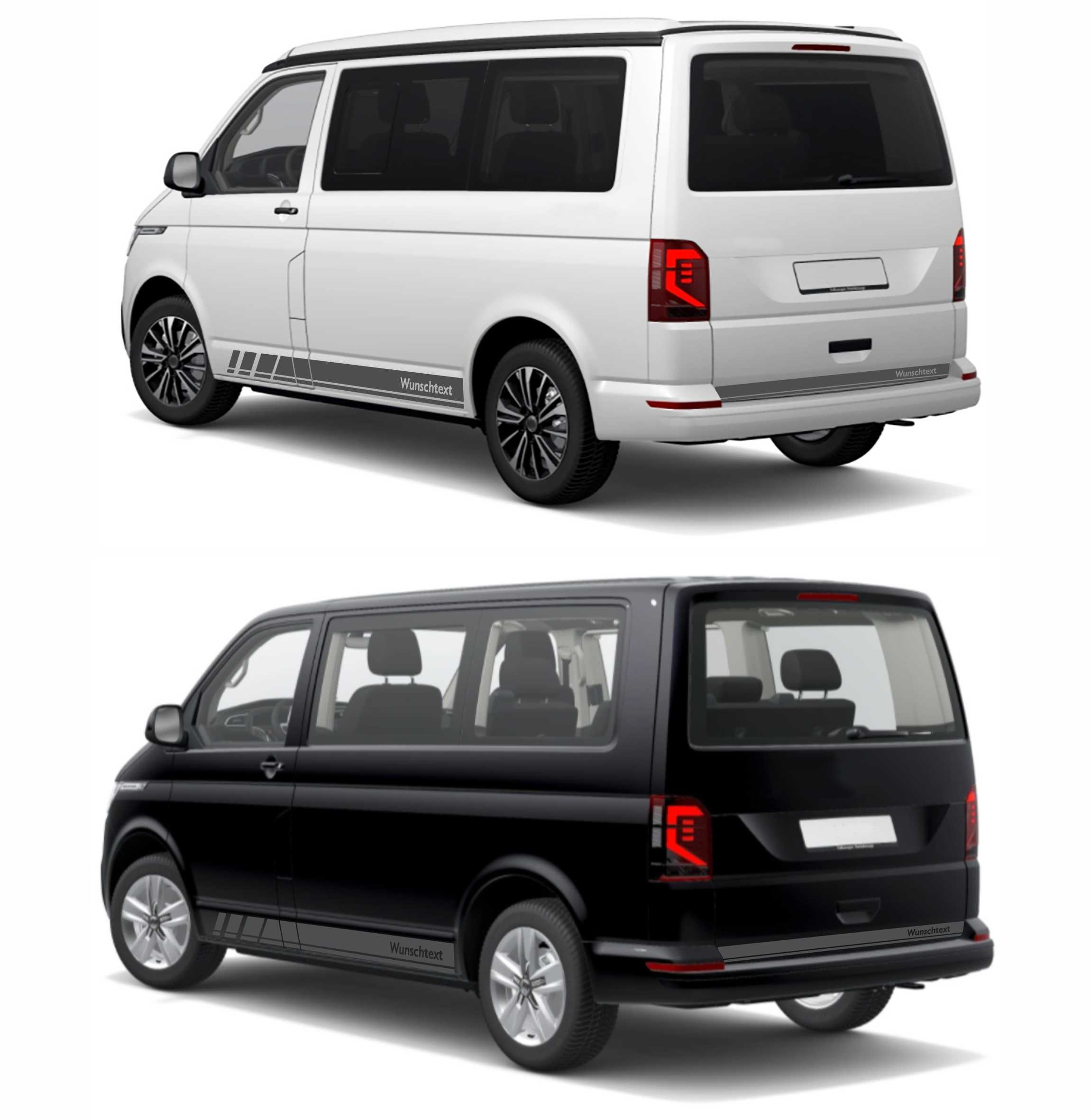 Seitenstreifen Zierstreifen passend für VW T6.1, T6, T5, Multivan, Bulli, Wunschtext, Seitenaufkleber + Rakel