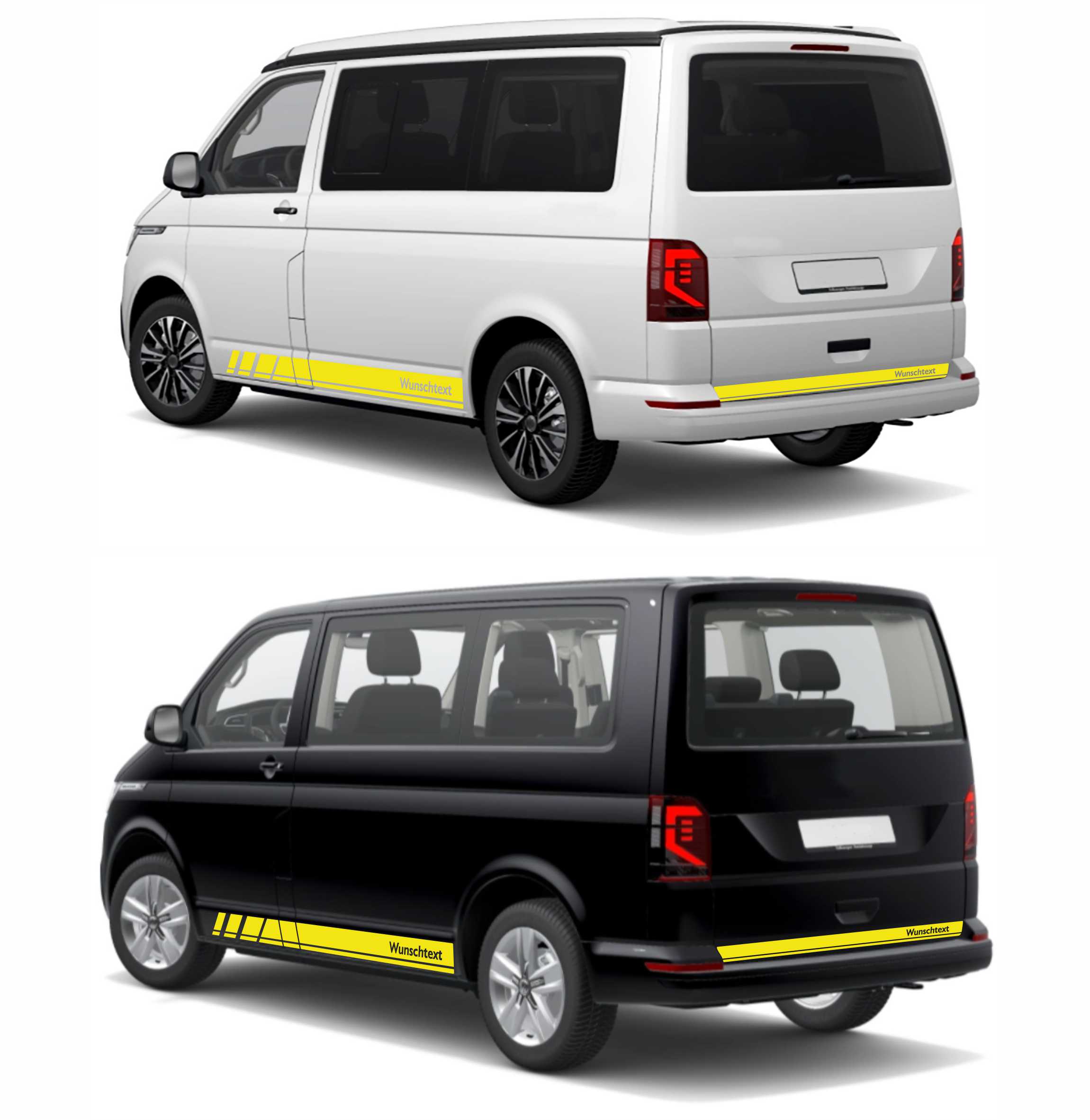 Seitenstreifen Zierstreifen passend für VW T6.1, T6, T5, Multivan, Bulli, Wunschtext, Seitenaufkleber + Rakel