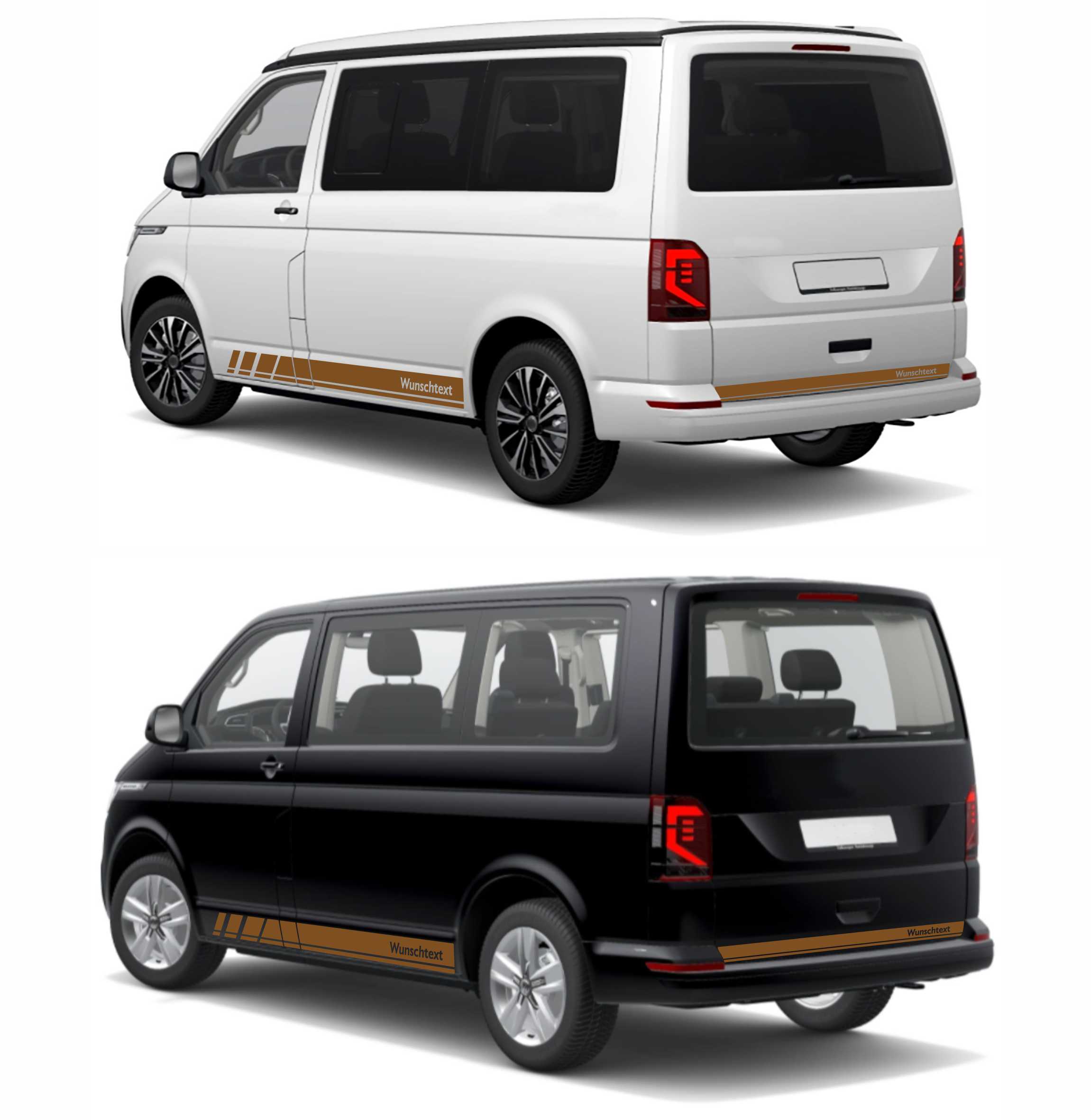 Seitenstreifen Zierstreifen passend für VW T6.1, T6, T5, Multivan, Bulli, Wunschtext, Seitenaufkleber + Rakel