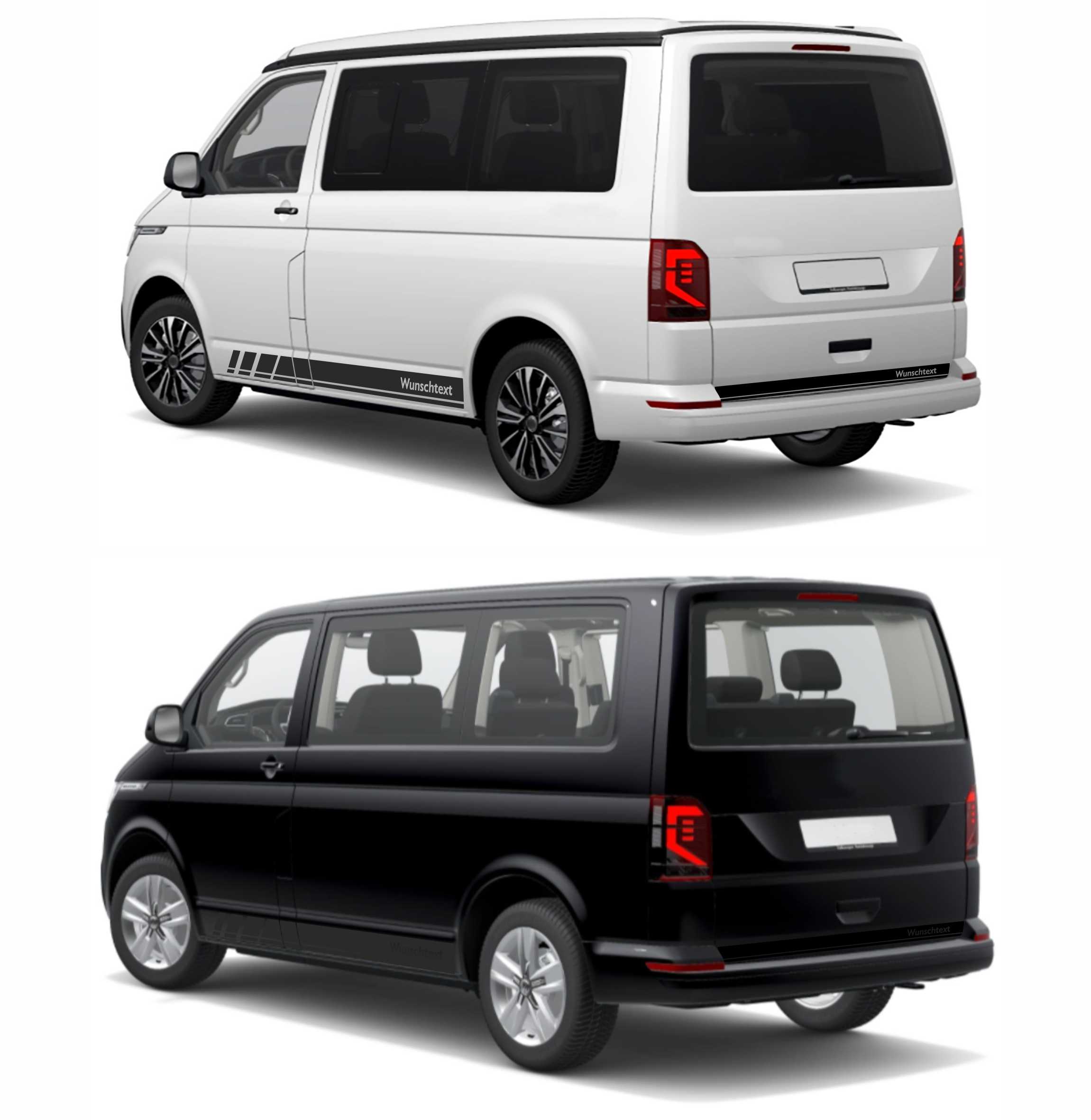 Seitenstreifen Zierstreifen passend für VW T6.1, T6, T5, Multivan, Bulli, Wunschtext, Seitenaufkleber + Rakel