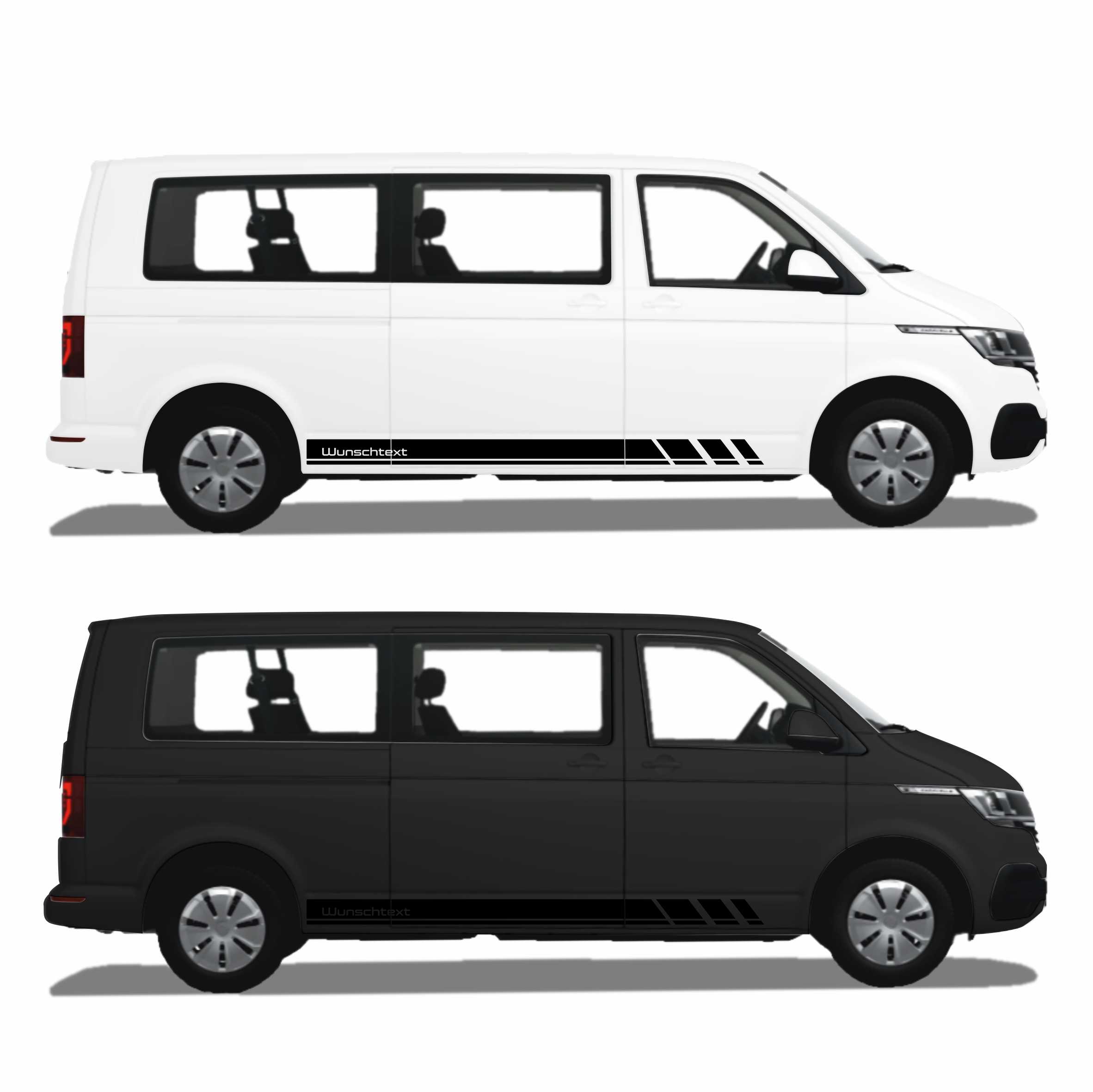 Seitenstreifen Zierstreifen passend für VW T6.1, T6, T5, Multivan, Bulli, Wunschtext, Seitenaufkleber + Rakel