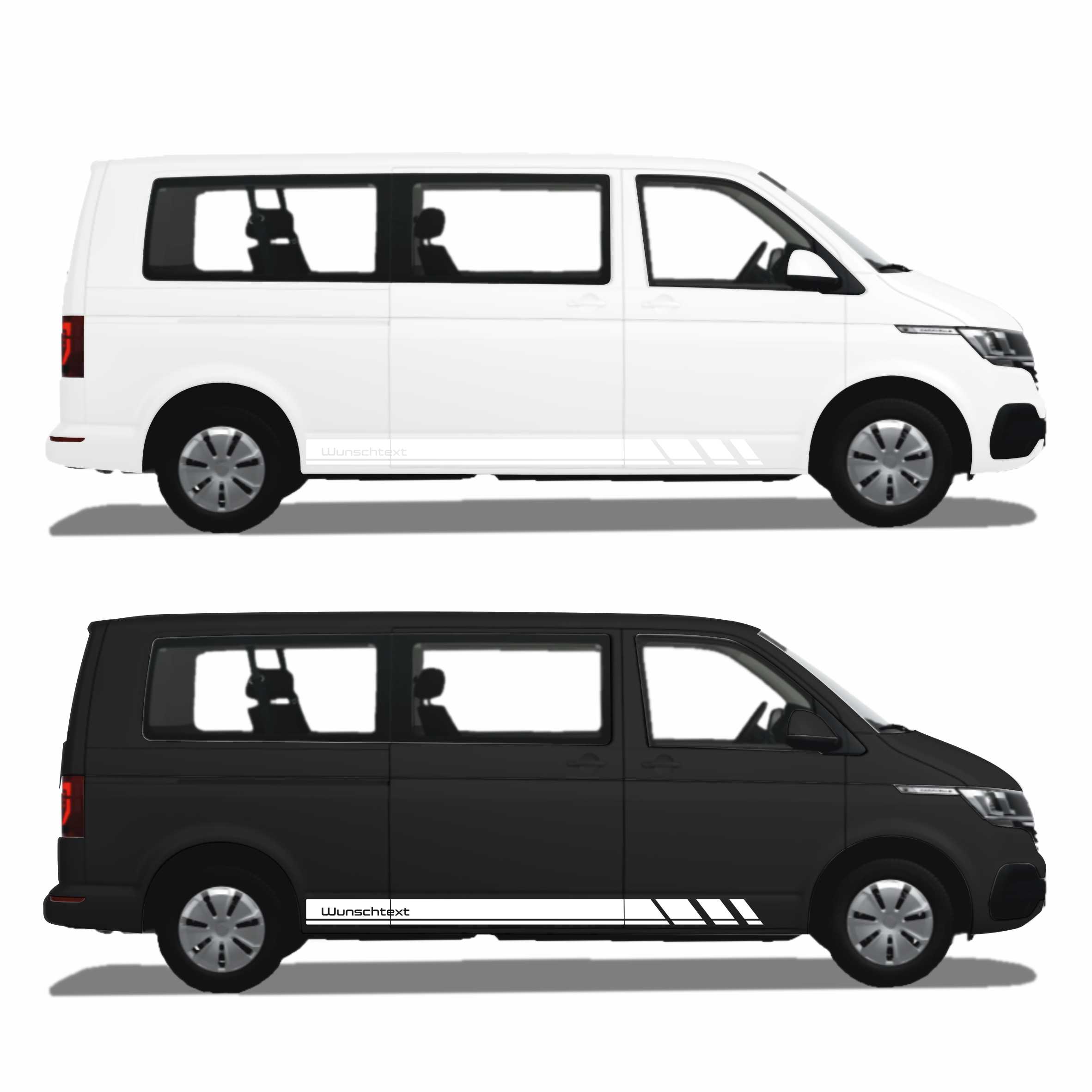 Seitenstreifen Zierstreifen passend für VW T6.1, T6, T5, Multivan, Bulli, Wunschtext, Seitenaufkleber + Rakel