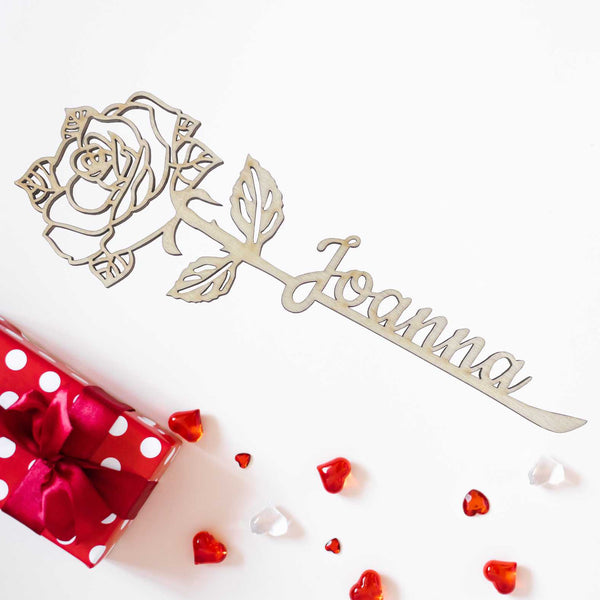 Personalisierte Rose aus Holz mit Wunschname